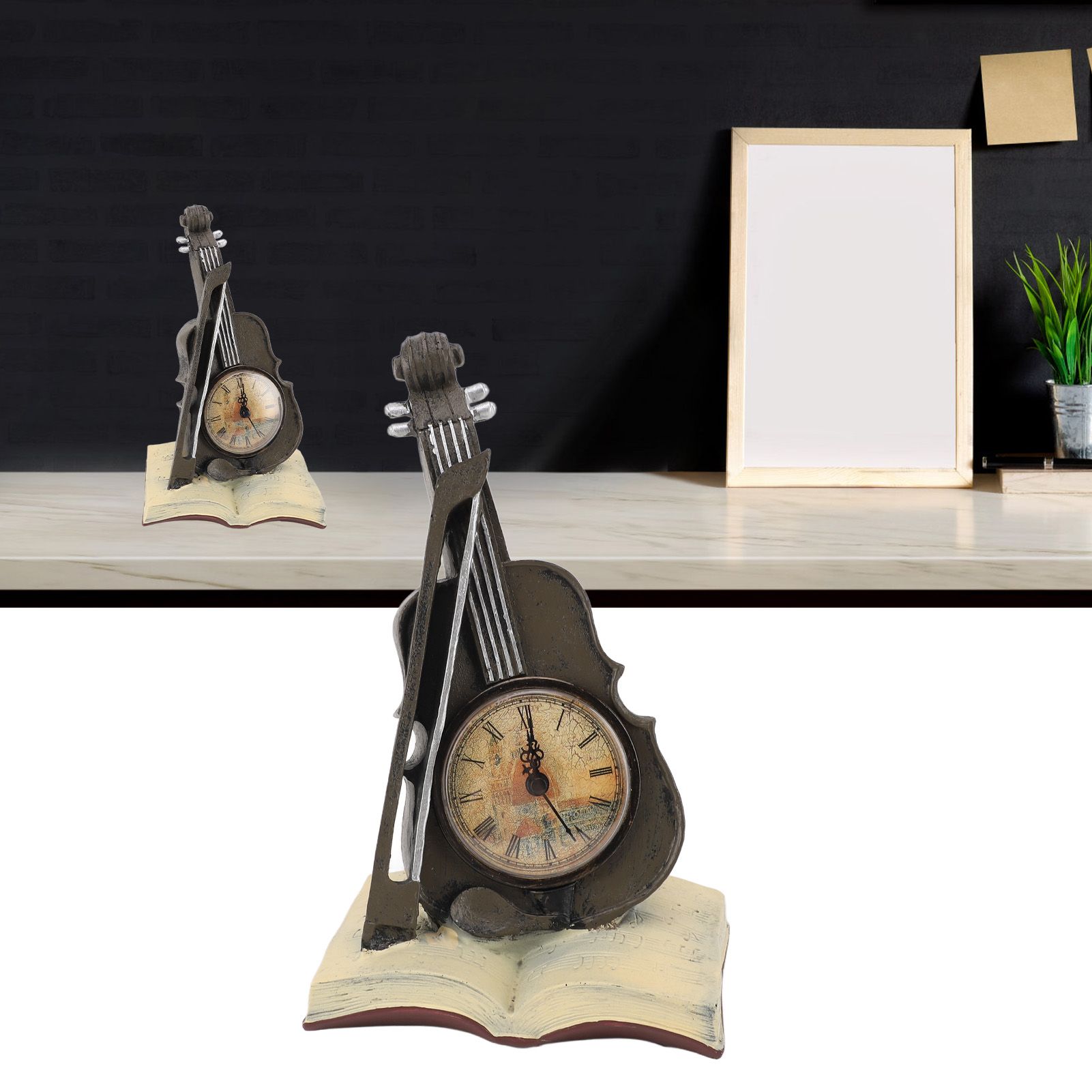 Vintage Design Violin Clock Rests On A Sheet Music Book Resin Violin Model view 11