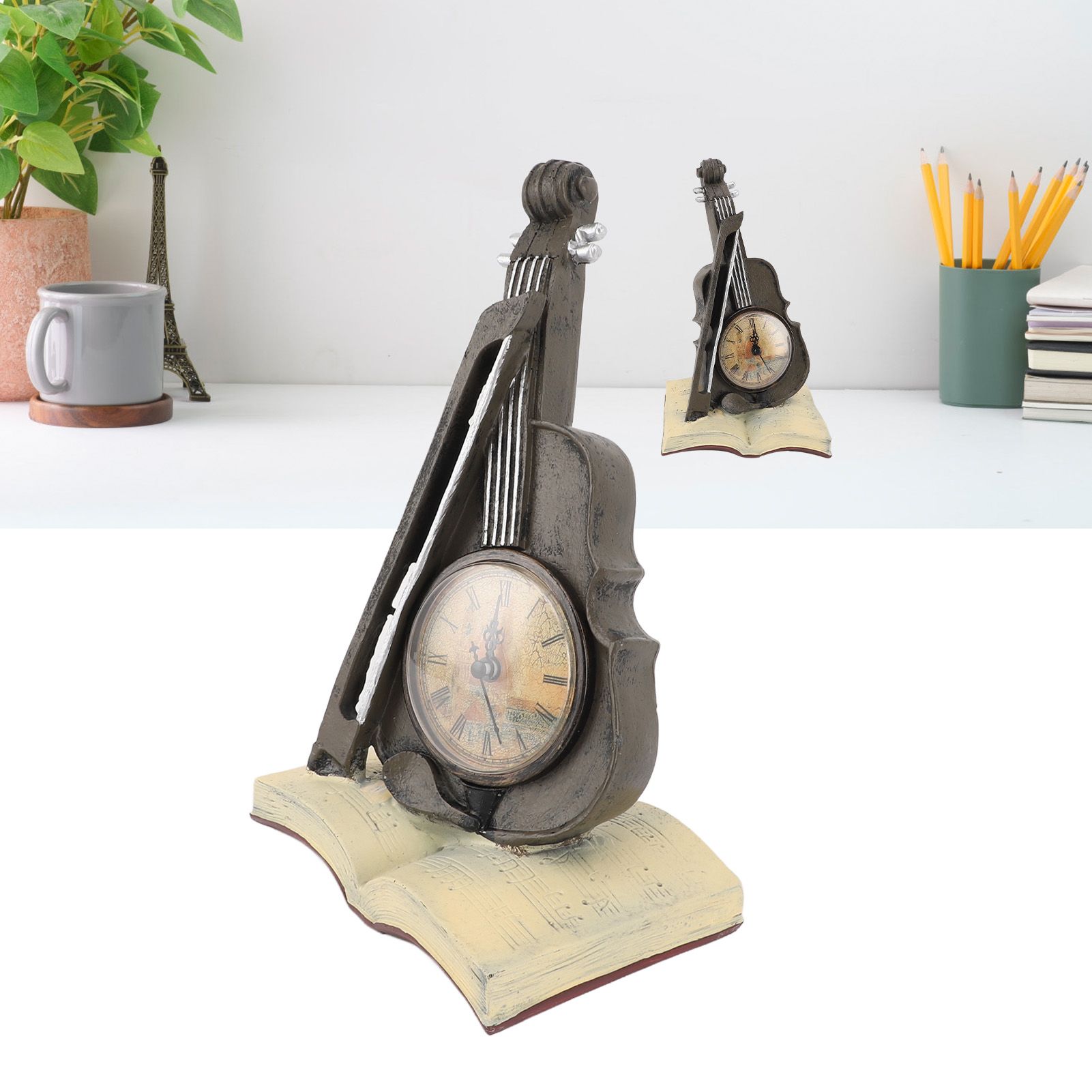 Vintage Design Violin Clock Rests On A Sheet Music Book Resin Violin Model view 12