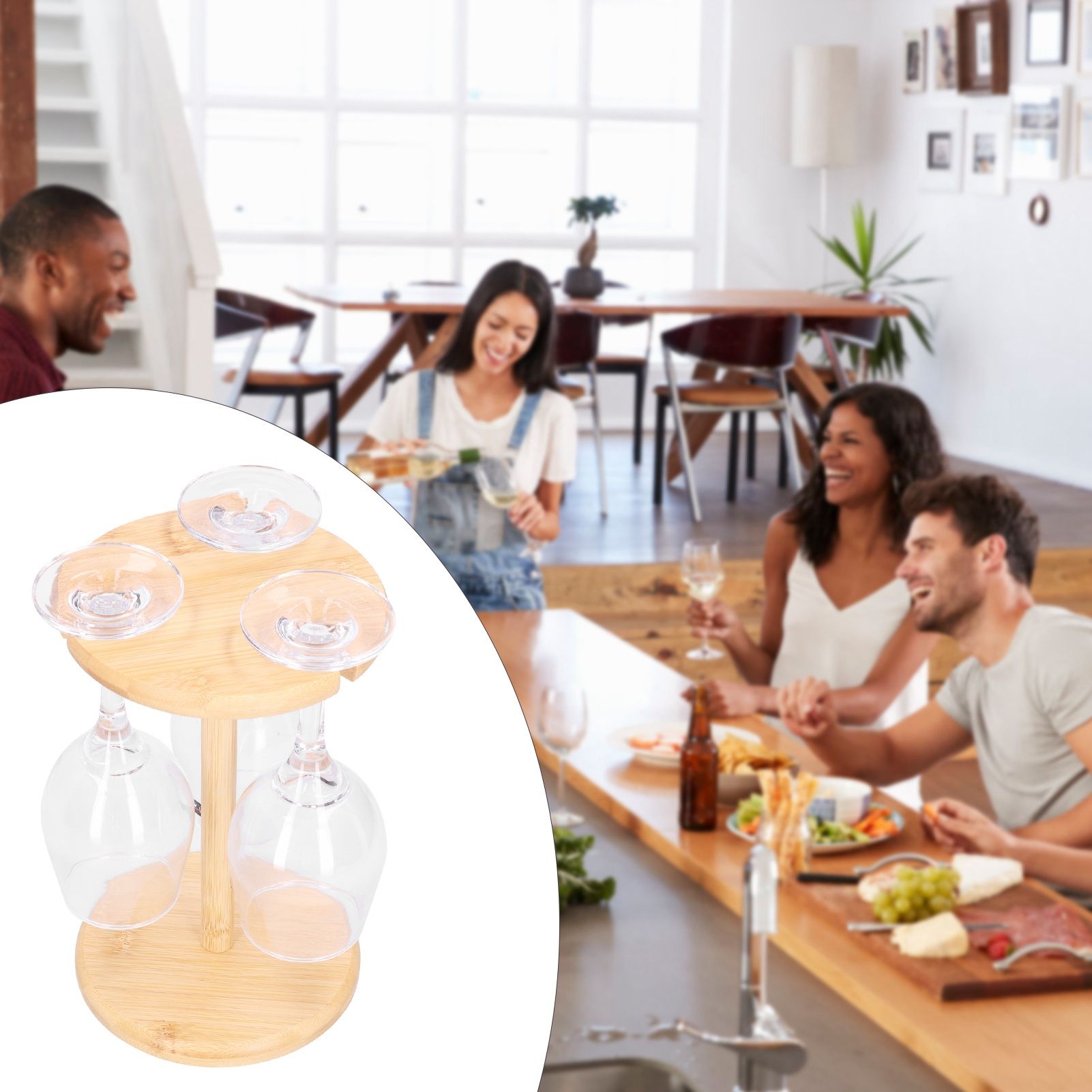 Wine Glass Cup Holder Bamboo Wood Goblet Wine Glass Hanging Drain Rack Living view 11