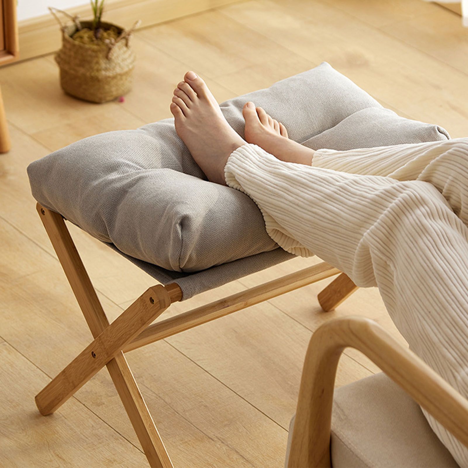 Foot Stool Foldable X Leg Modern Multifunctional Foot Rest with Soft Cushion view 5