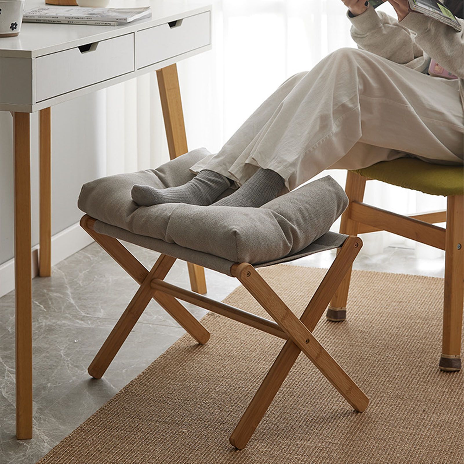 Foot Stool Foldable X Leg Modern Multifunctional Foot Rest with Soft Cushion view 6