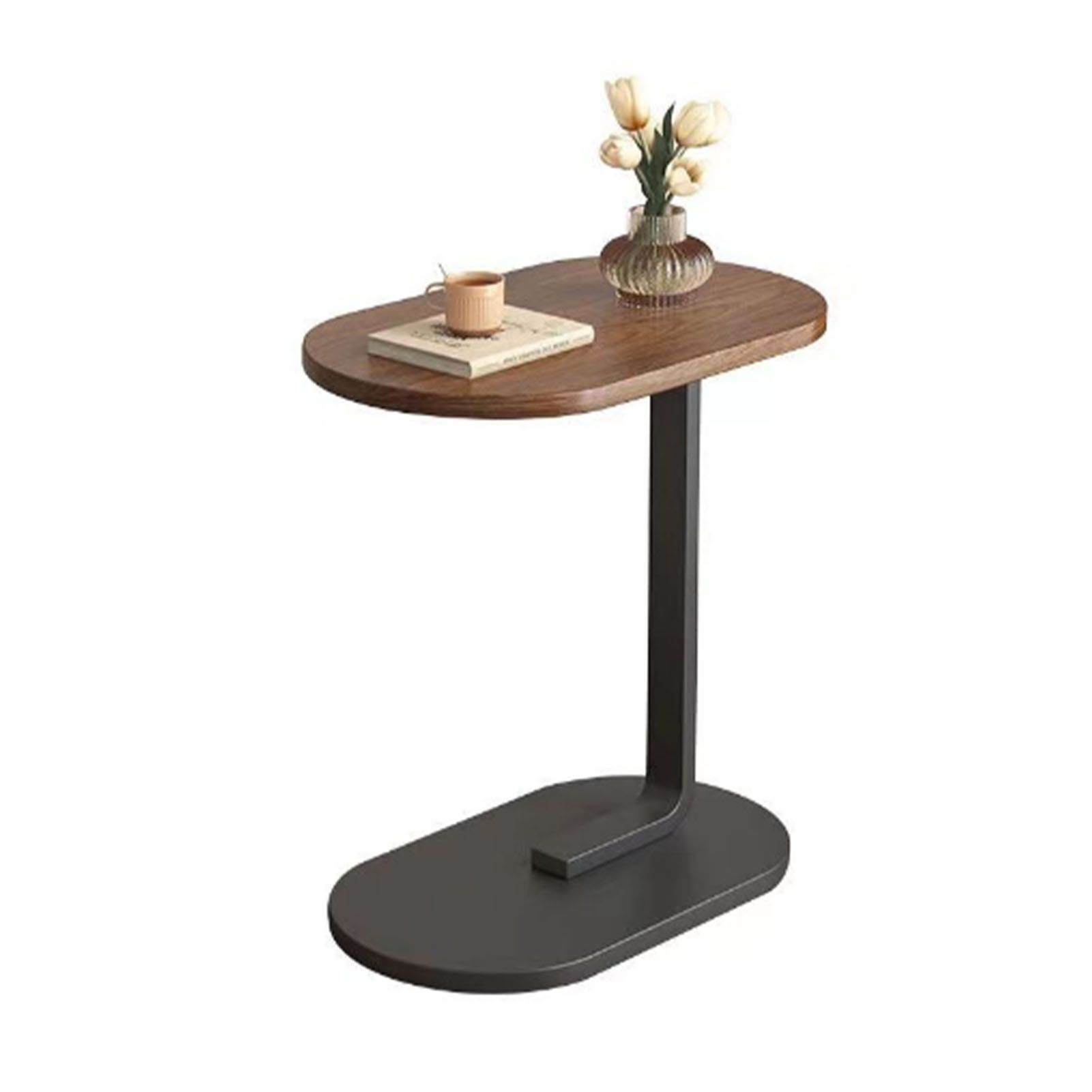 Sofa Side Table Modern Simple Portable for Living Room Bedroom Walnut Color