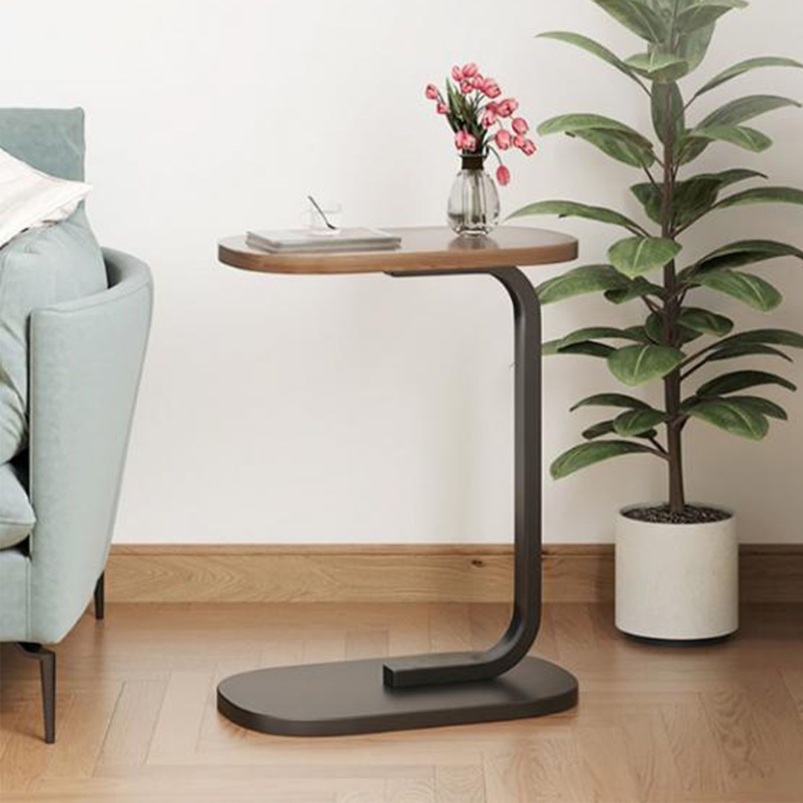 Sofa Side Table Modern Simple Portable for Living Room Bedroom Walnut Color view 6