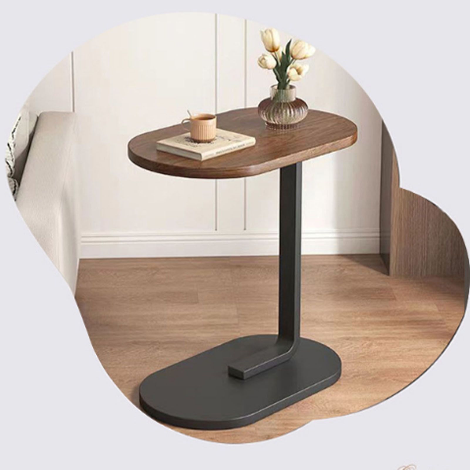 Sofa Side Table Modern Simple Portable for Living Room Bedroom Walnut Color view 12
