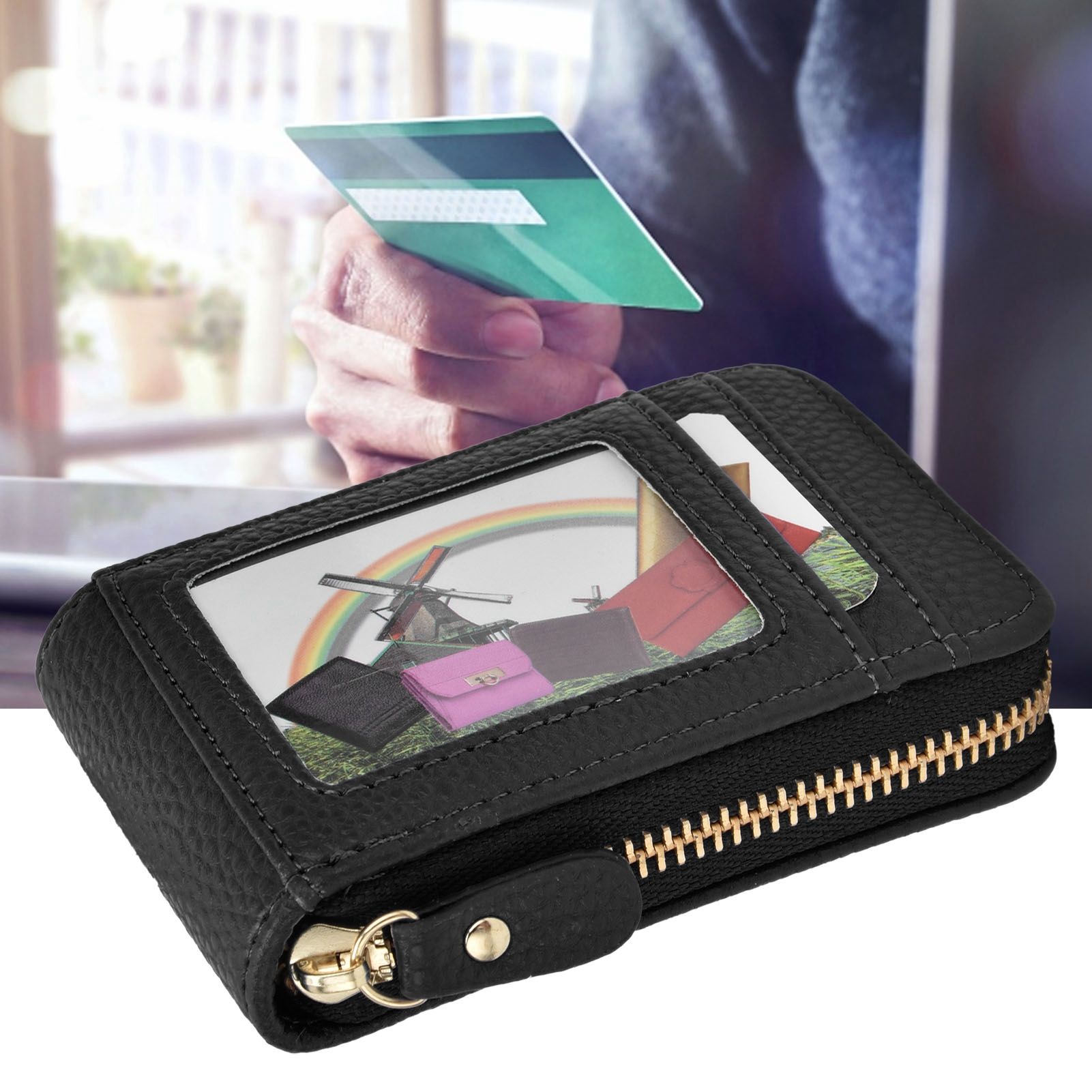 Credit Card Bag with Zipper Fashionable Mini Portable Antimagnetic ID Cards view 12