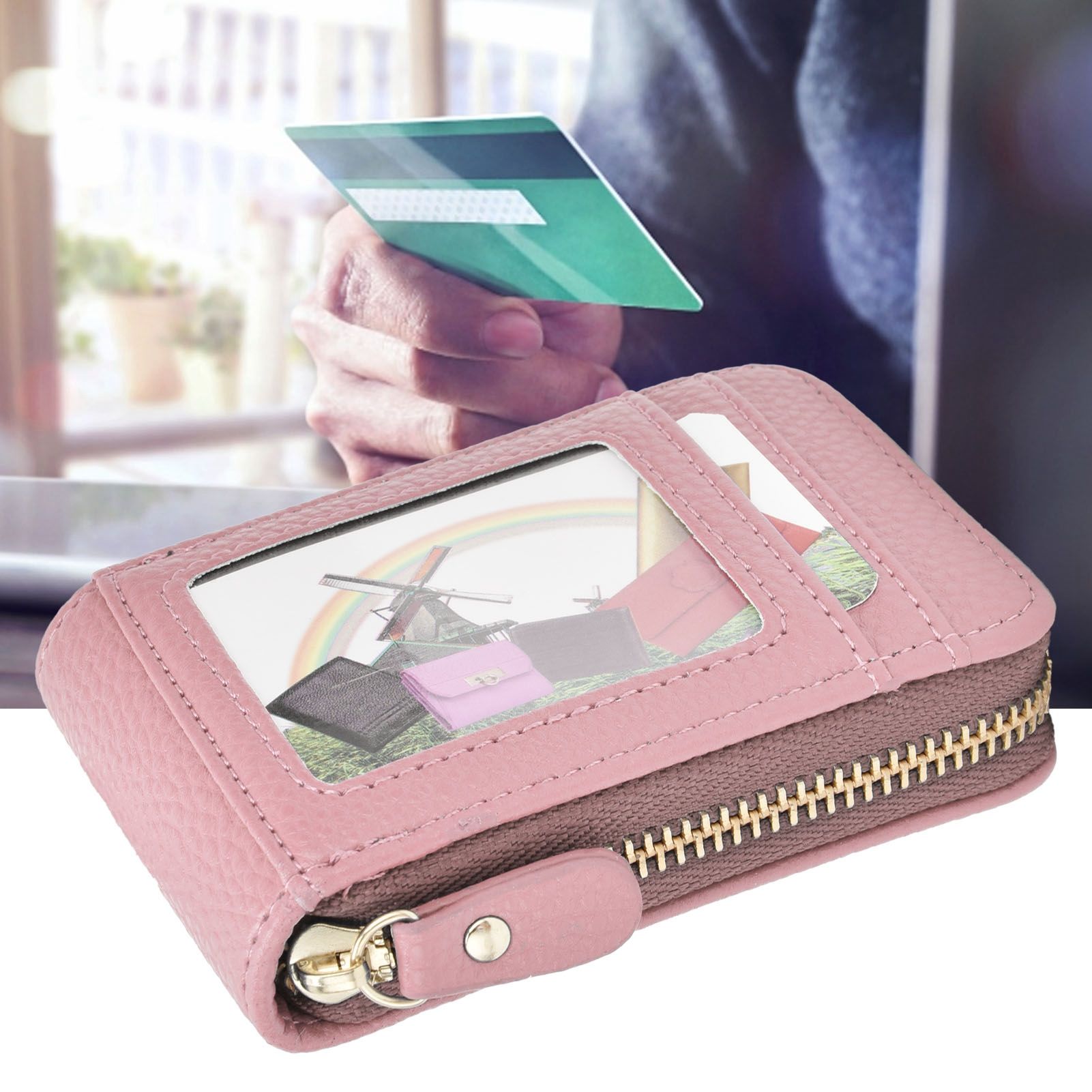 Credit Card Bag with Zipper Fashionable Mini Portable Antimagnetic ID Cards view 12