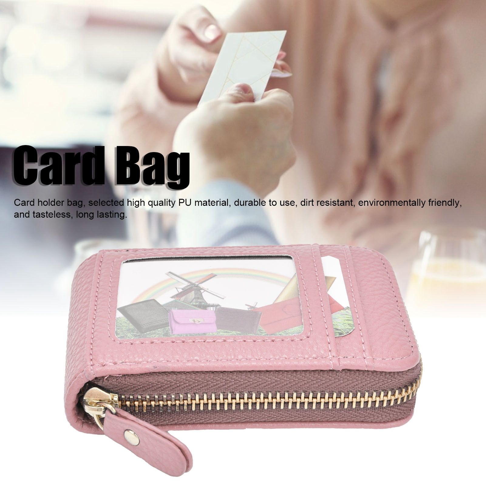 Credit Card Bag with Zipper Fashionable Mini Portable Antimagnetic ID Cards view 15