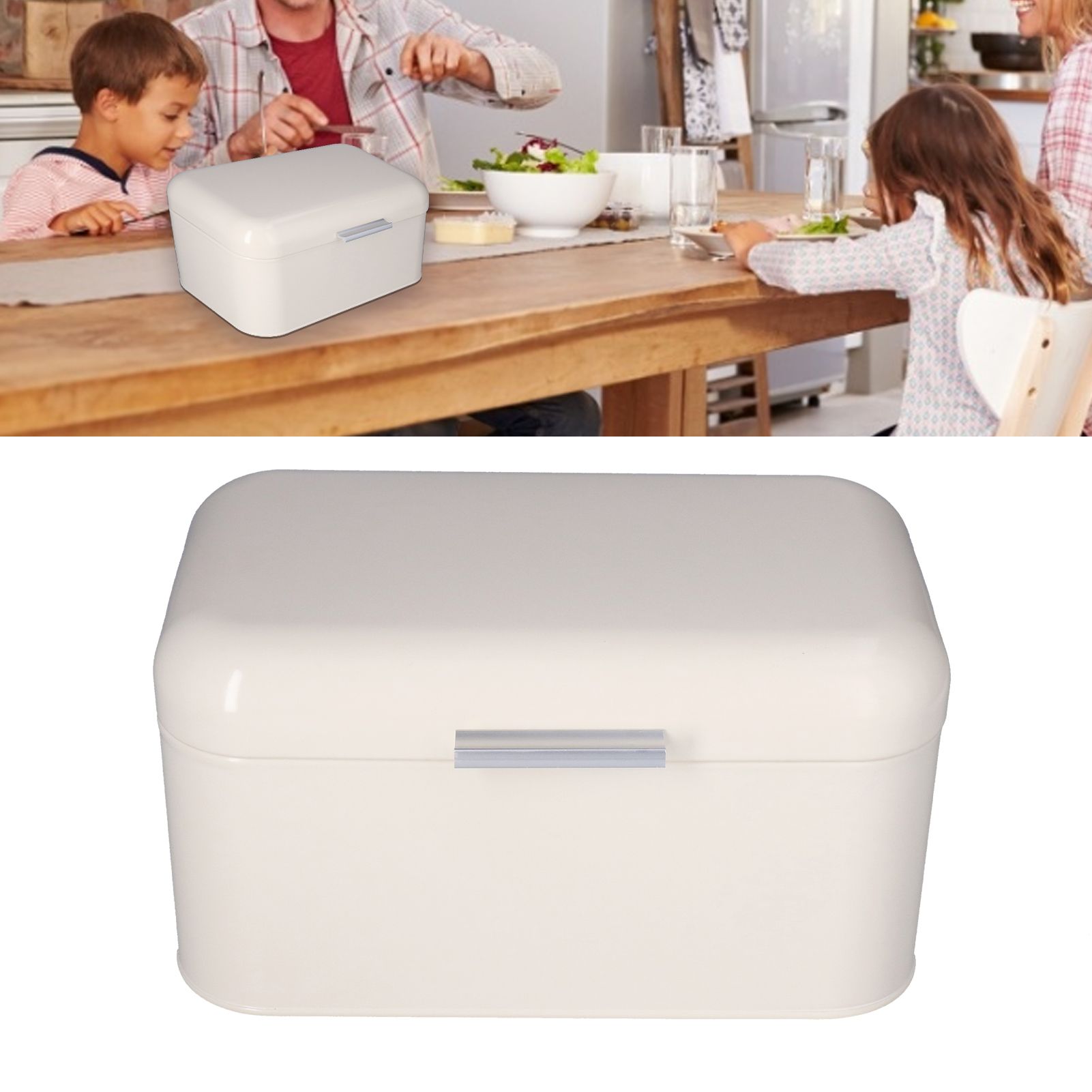 Milky White Bread Box Safe Odorless Large Capacity Anti Fingerprint Retro Tin view 11