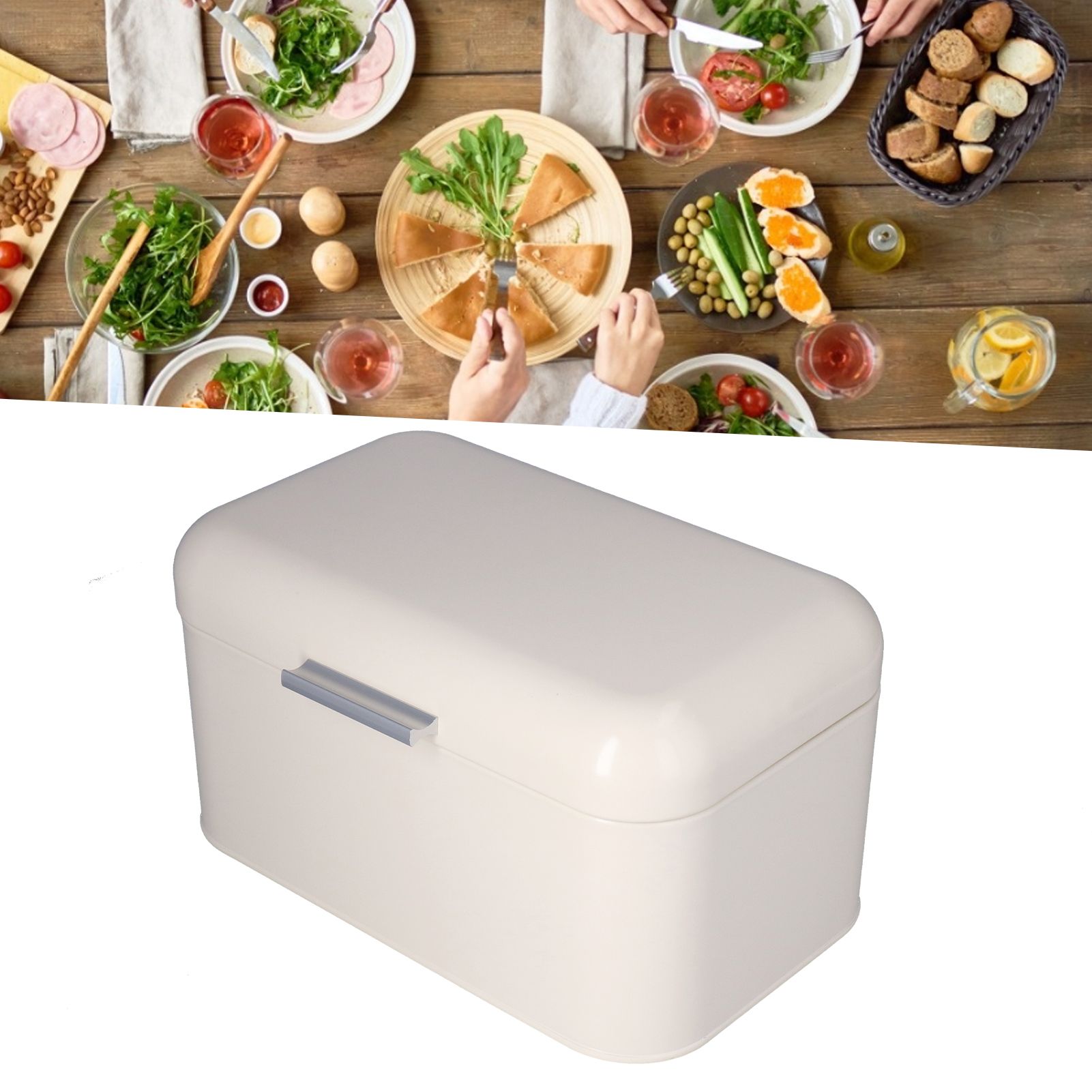 Milky White Bread Box Safe Odorless Large Capacity Anti Fingerprint Retro Tin view 12