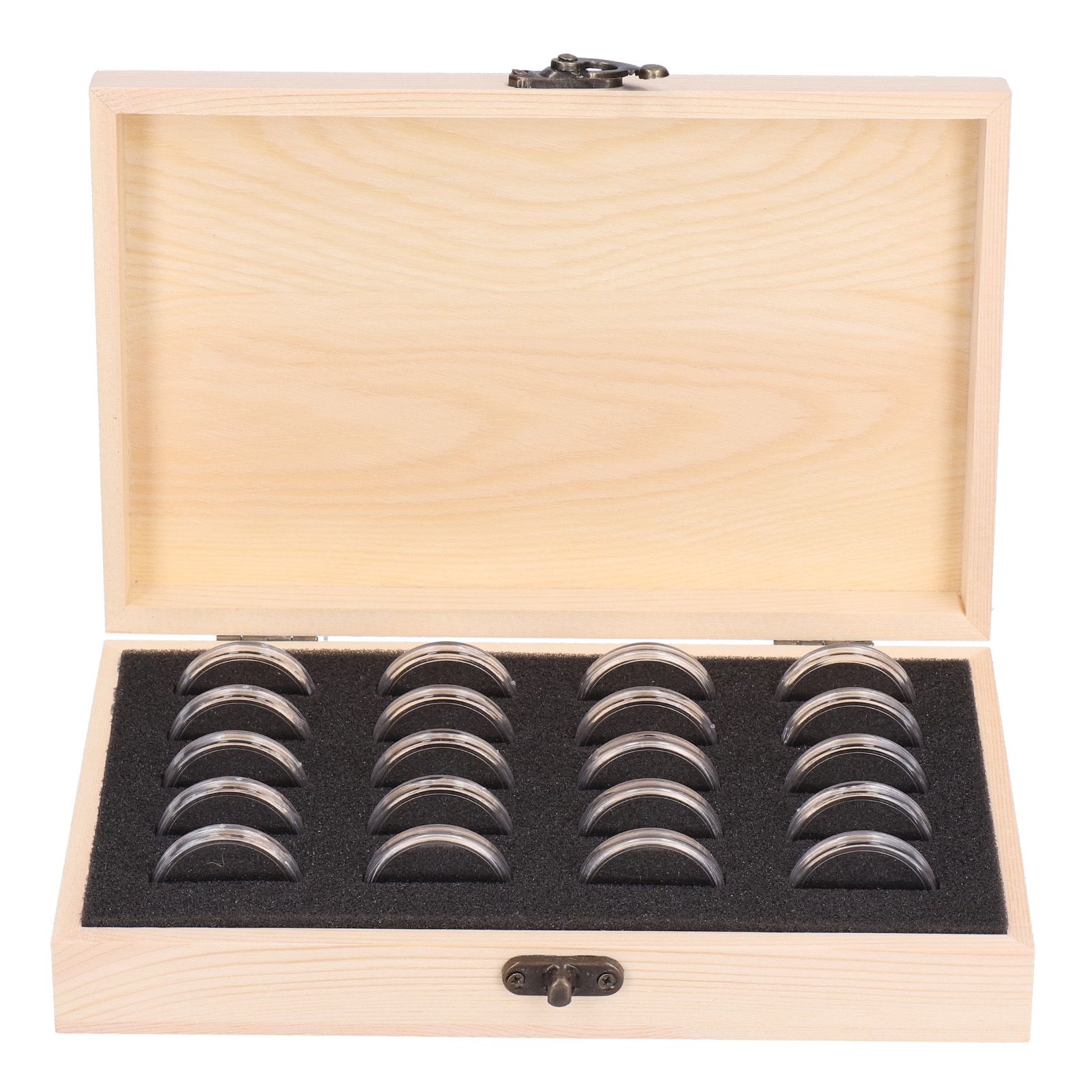 20 Grid Coin Collection Box Wooden Coin Protection Storage Box for Home Office view 2