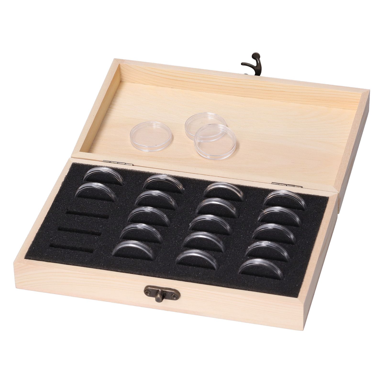 20 Grid Coin Collection Box Wooden Coin Protection Storage Box for Home Office view 3