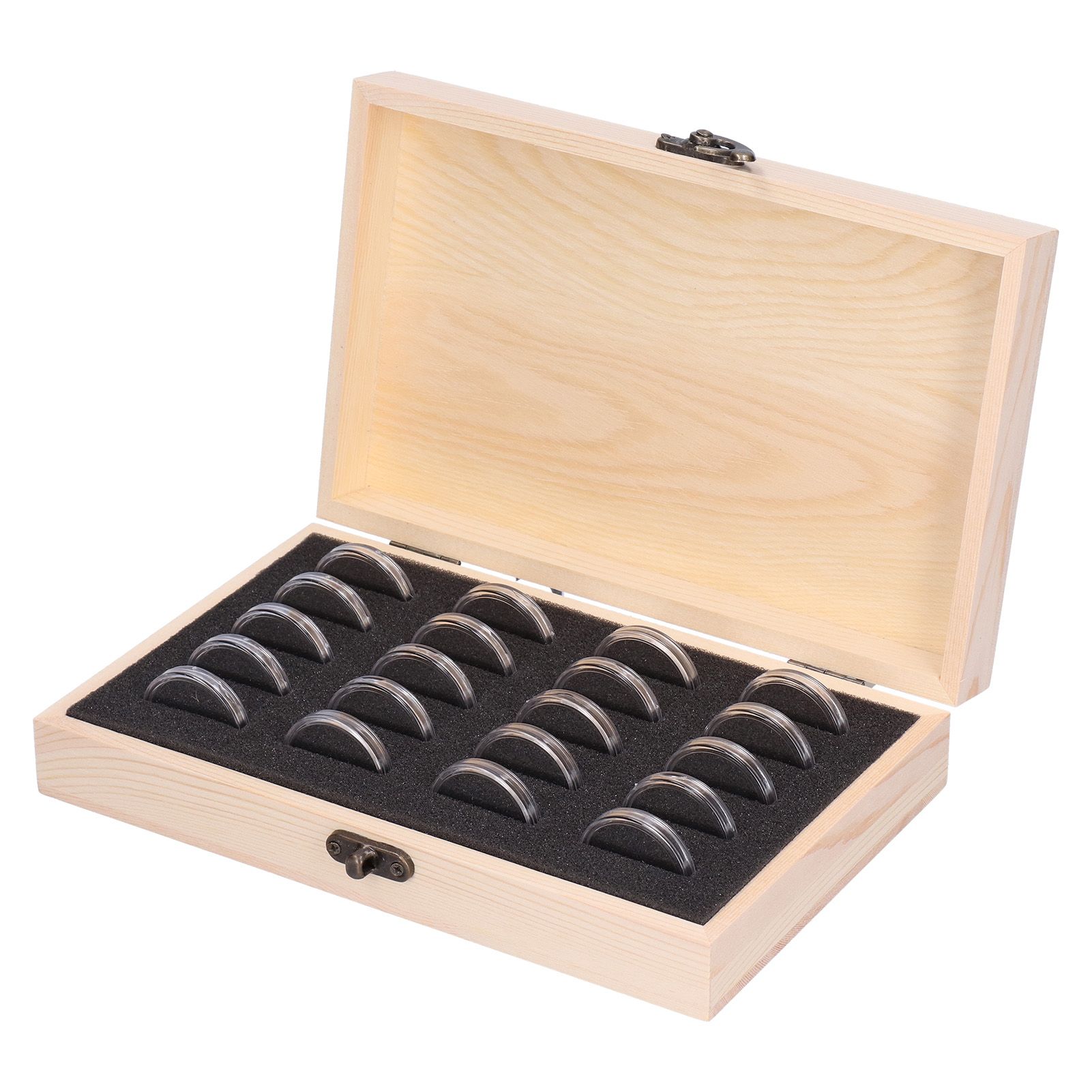 20 Grid Coin Collection Box Wooden Coin Protection Storage Box for Home Office view 5