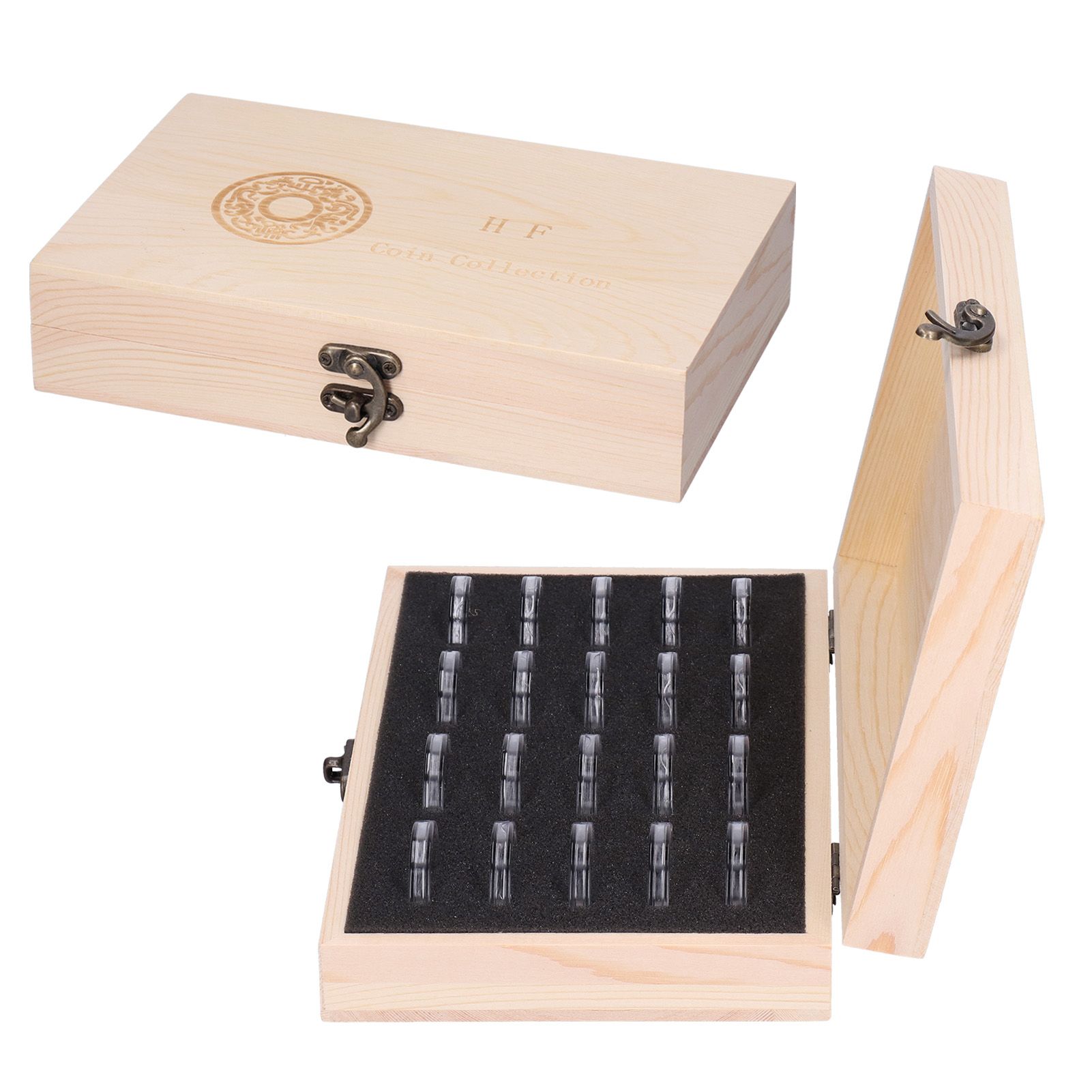 20 Grid Coin Collection Box Wooden Coin Protection Storage Box for Home Office view 7