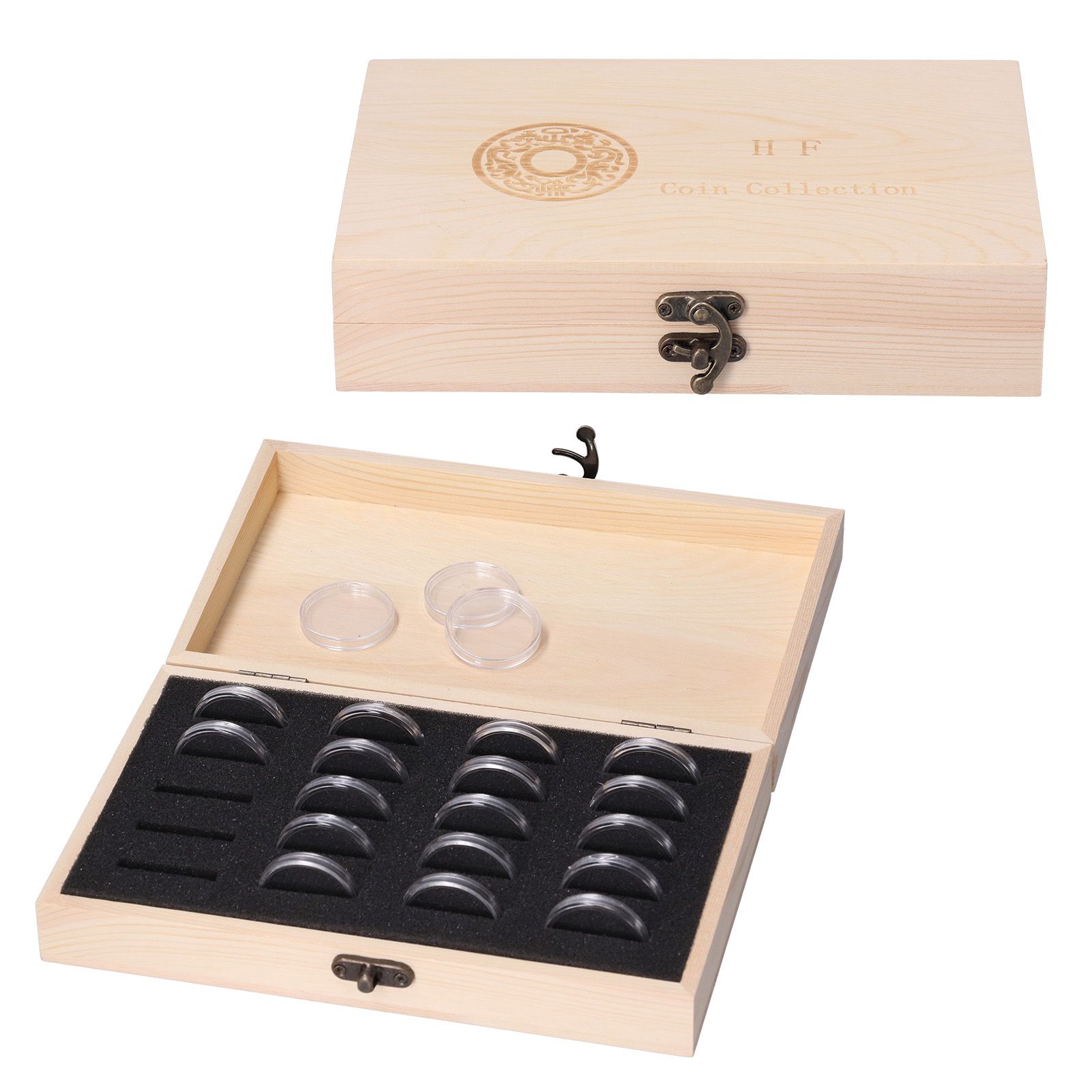 20 Grid Coin Collection Box Wooden Coin Protection Storage Box for Home Office view 8