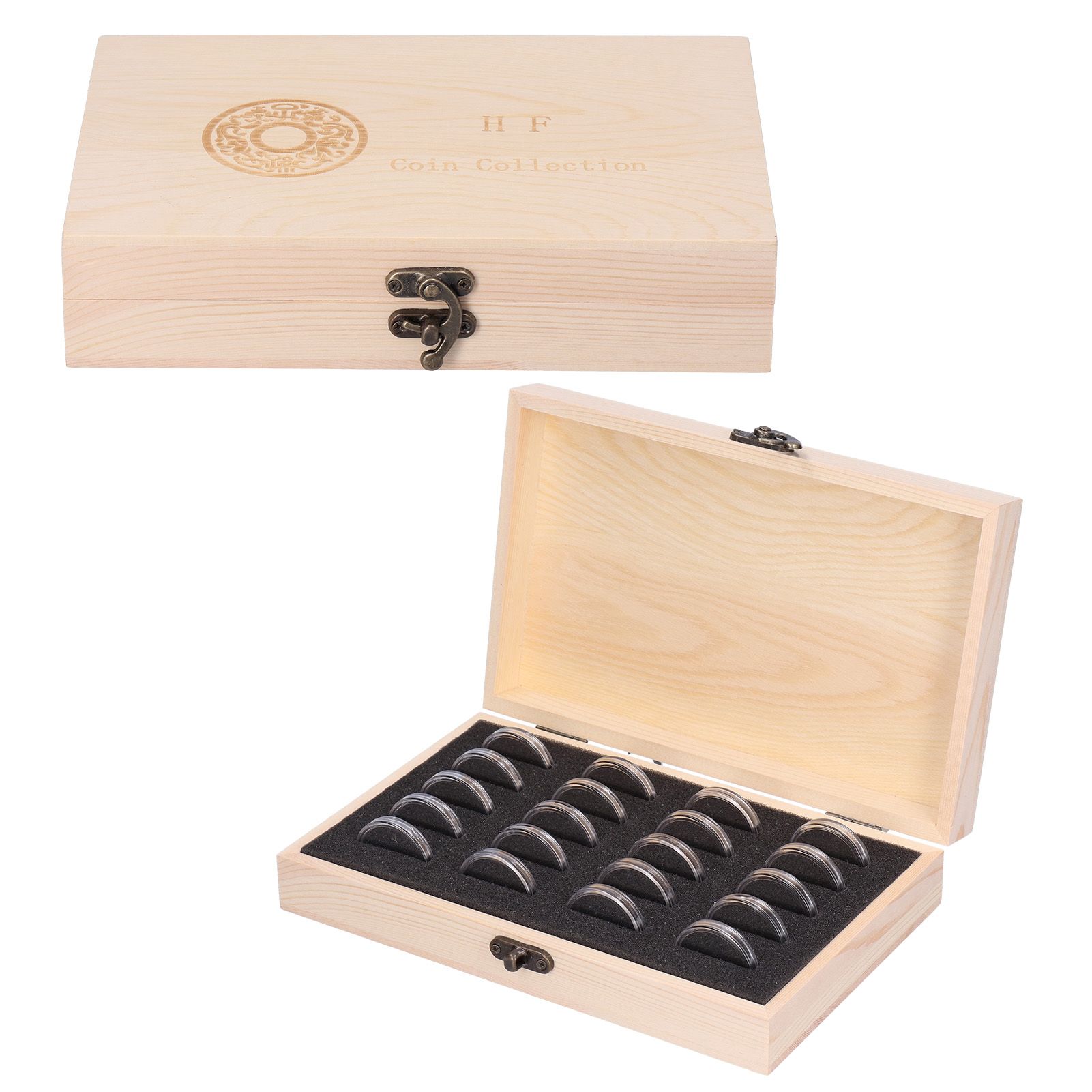 20 Grid Coin Collection Box Wooden Coin Protection Storage Box for Home Office view 9