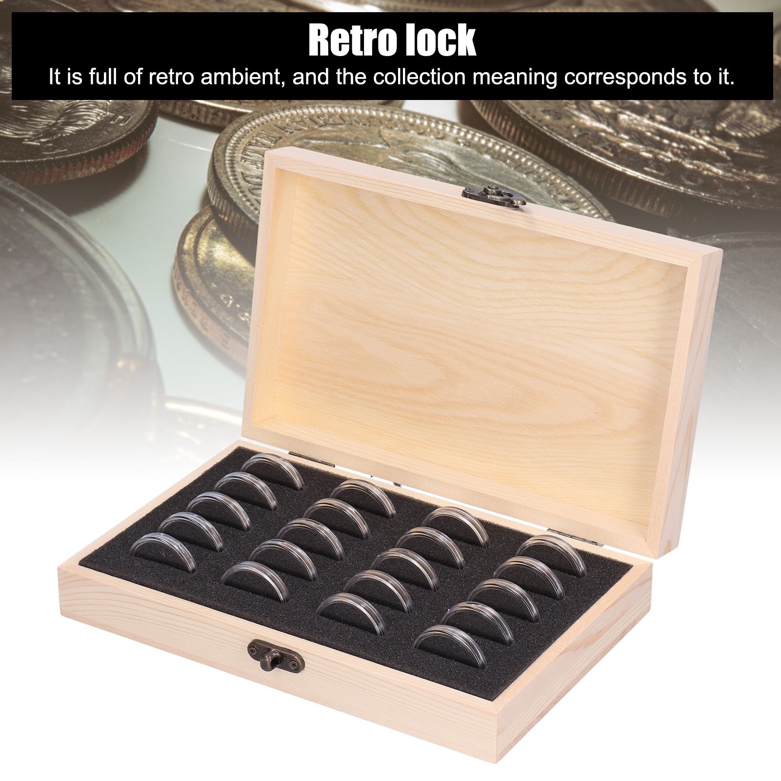 20 Grid Coin Collection Box Wooden Coin Protection Storage Box for Home Office view 15