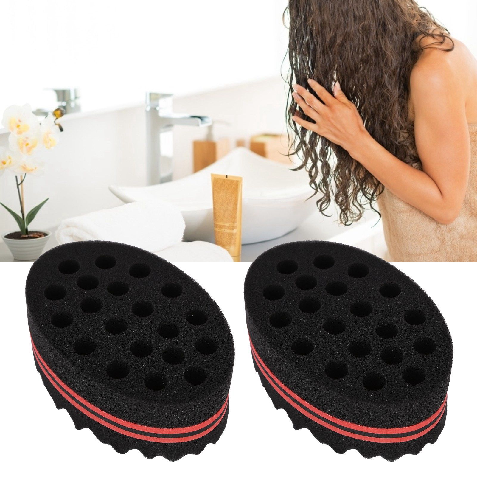 2PCS Double Sided Hair Curl Sponge 22 Hole Wavy Hair Sponge Brush Styling view 11