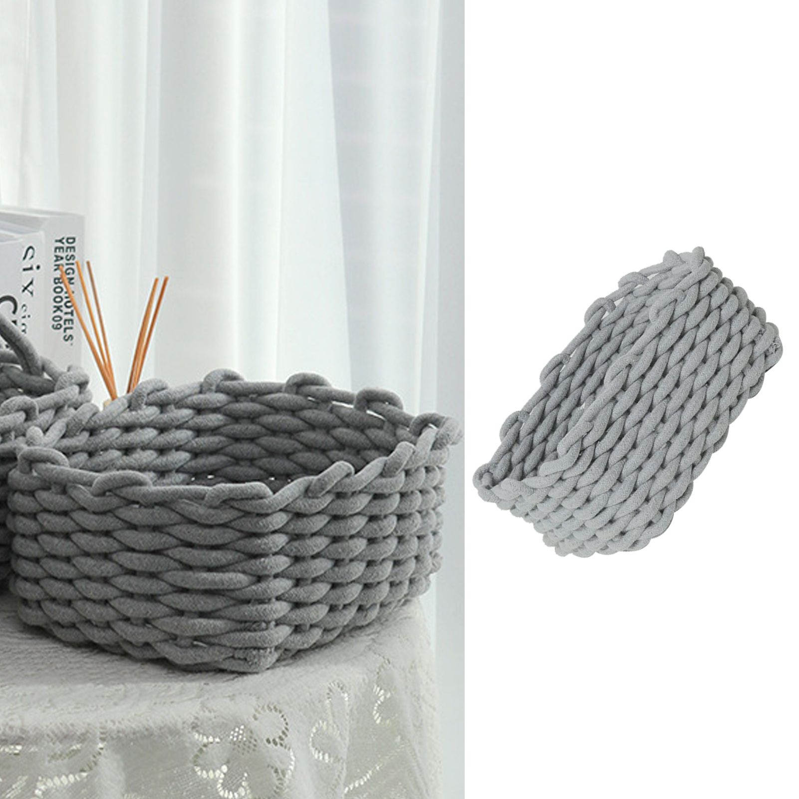 Cotton Rope Storage Basket Hand Knitting Nordic Style Desktop Storage view 6
