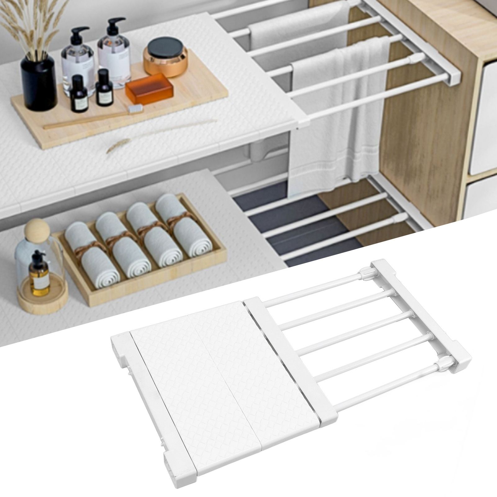 Tension Shelf Adjustable Closet Divider 24cm Width Storage Rack for Cabinet view 11