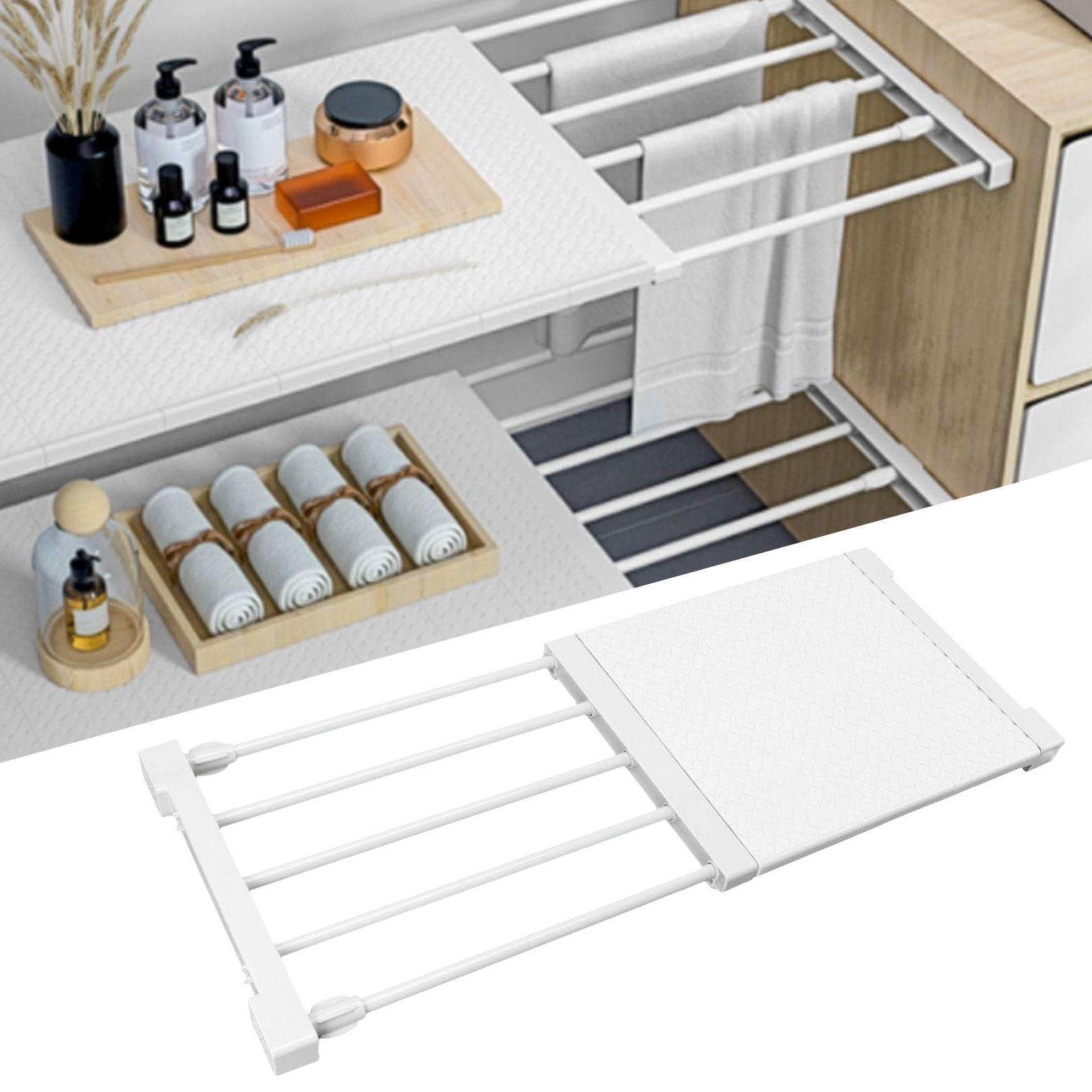 Tension Shelf Adjustable Closet Divider 24cm Width Storage Rack for Cabinet view 11