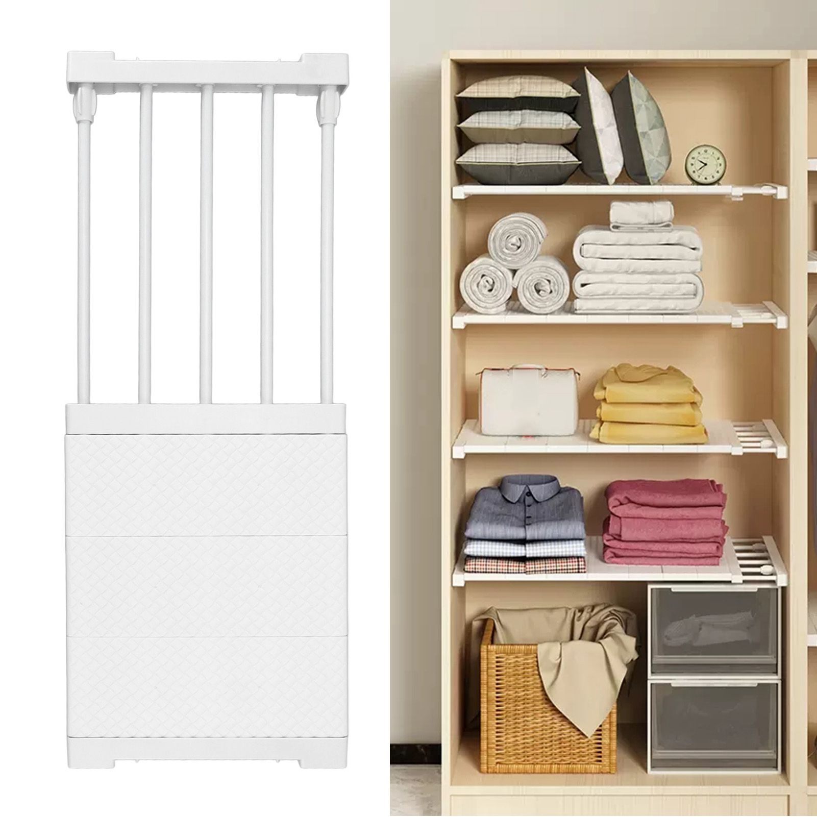 Tension Shelf Adjustable Closet Divider 24cm Width Storage Rack for Cabinet view 12