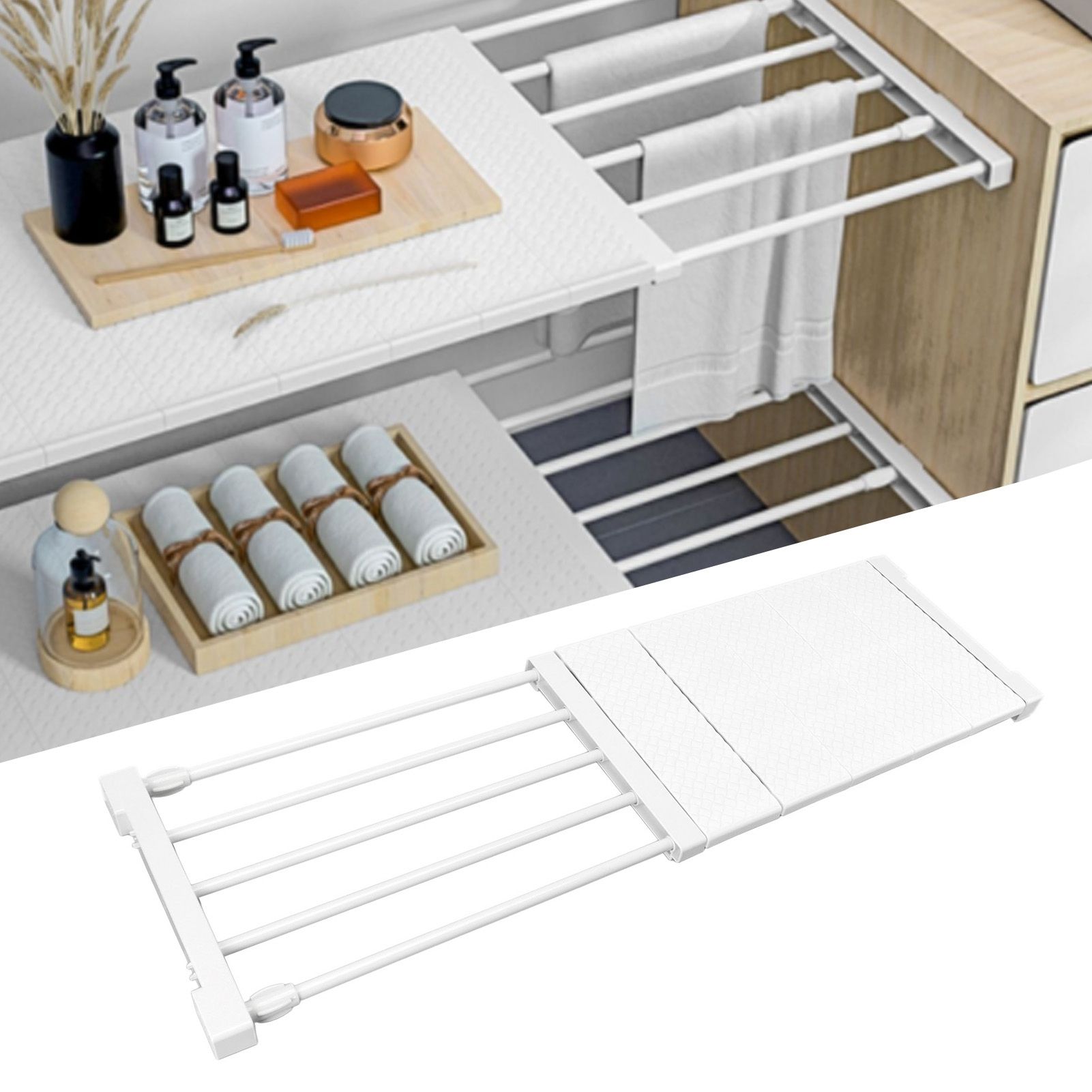 Tension Shelf Adjustable Closet Divider 24cm Width Storage Rack for Cabinet view 11