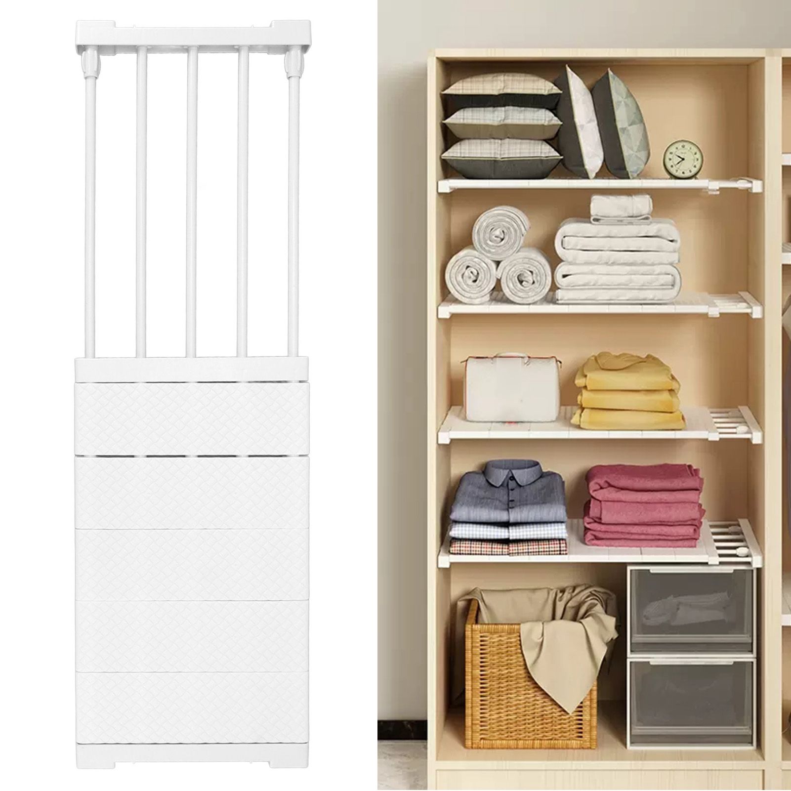 Tension Shelf Adjustable Closet Divider 24cm Width Storage Rack for Cabinet view 12