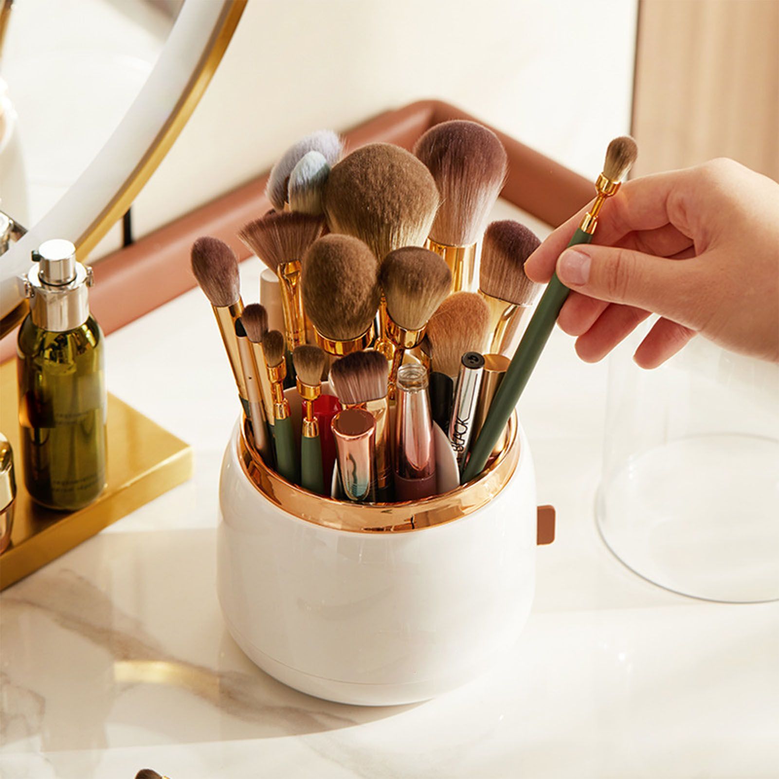 Makeup Brush Holder Multifunctional Brush Organizer Home Rotating Dustproof view 13