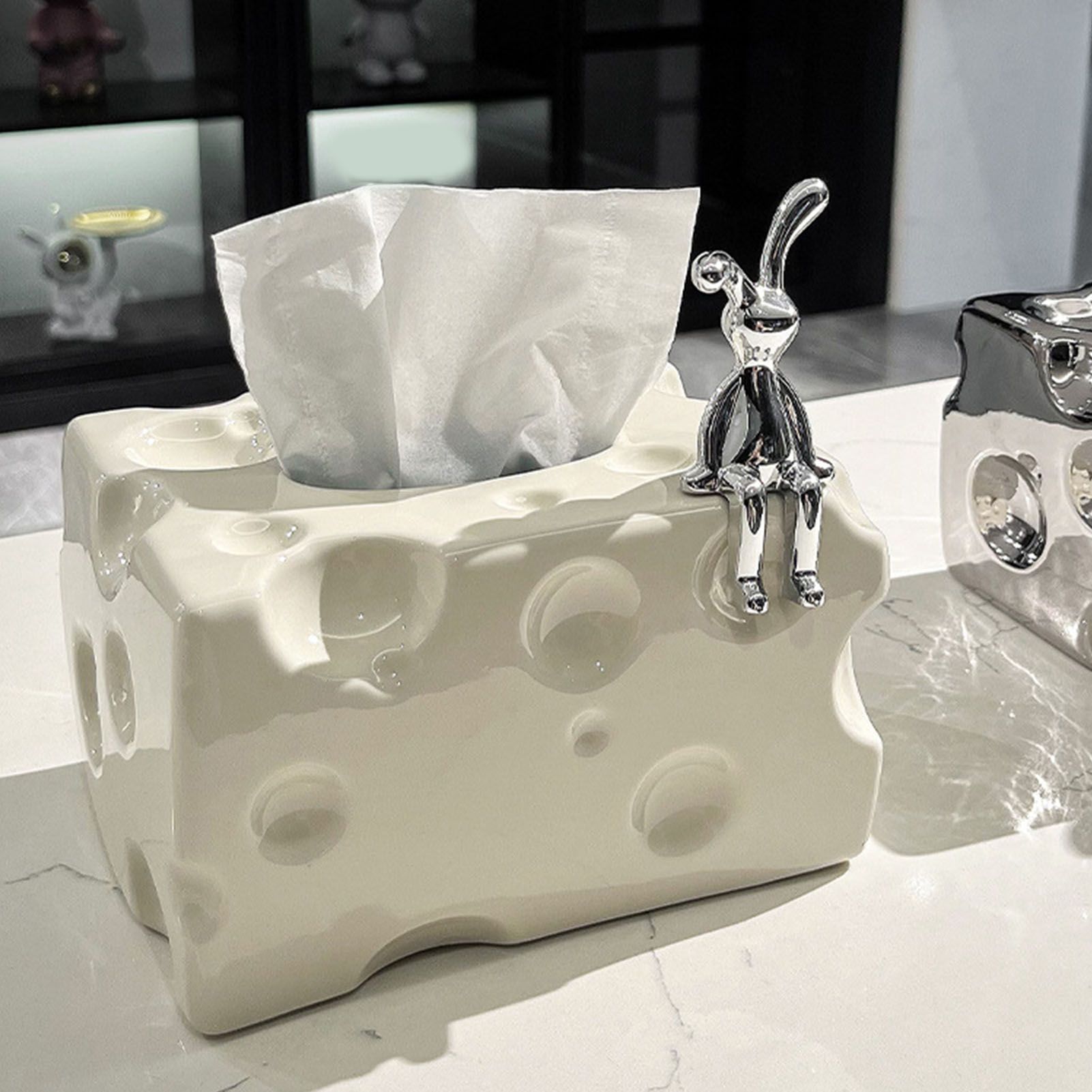 Tissue Box Cover Ceramic Rectangular Stylish Elegant Decorative Napkin Box view 7