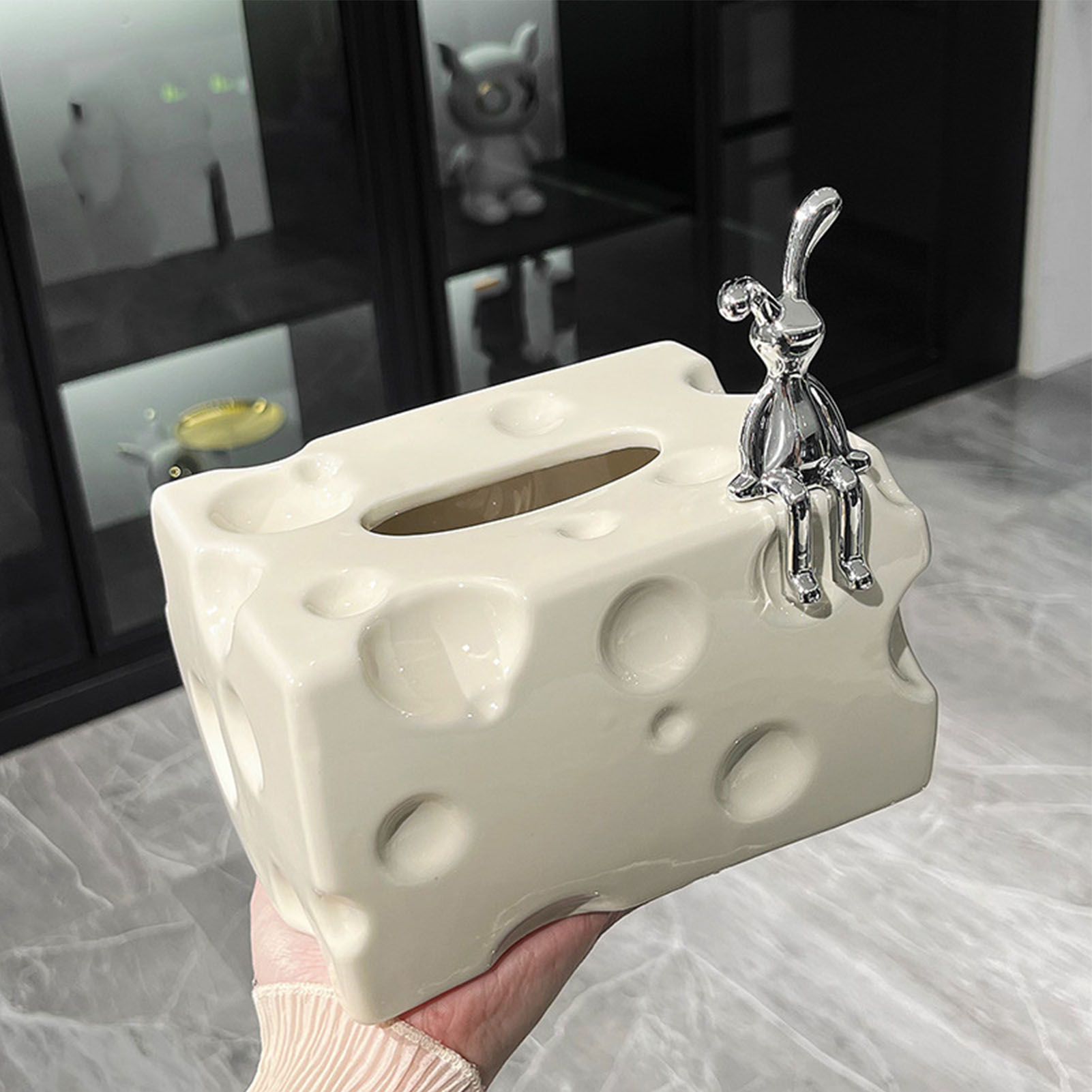 Tissue Box Cover Ceramic Rectangular Stylish Elegant Decorative Napkin Box view 9