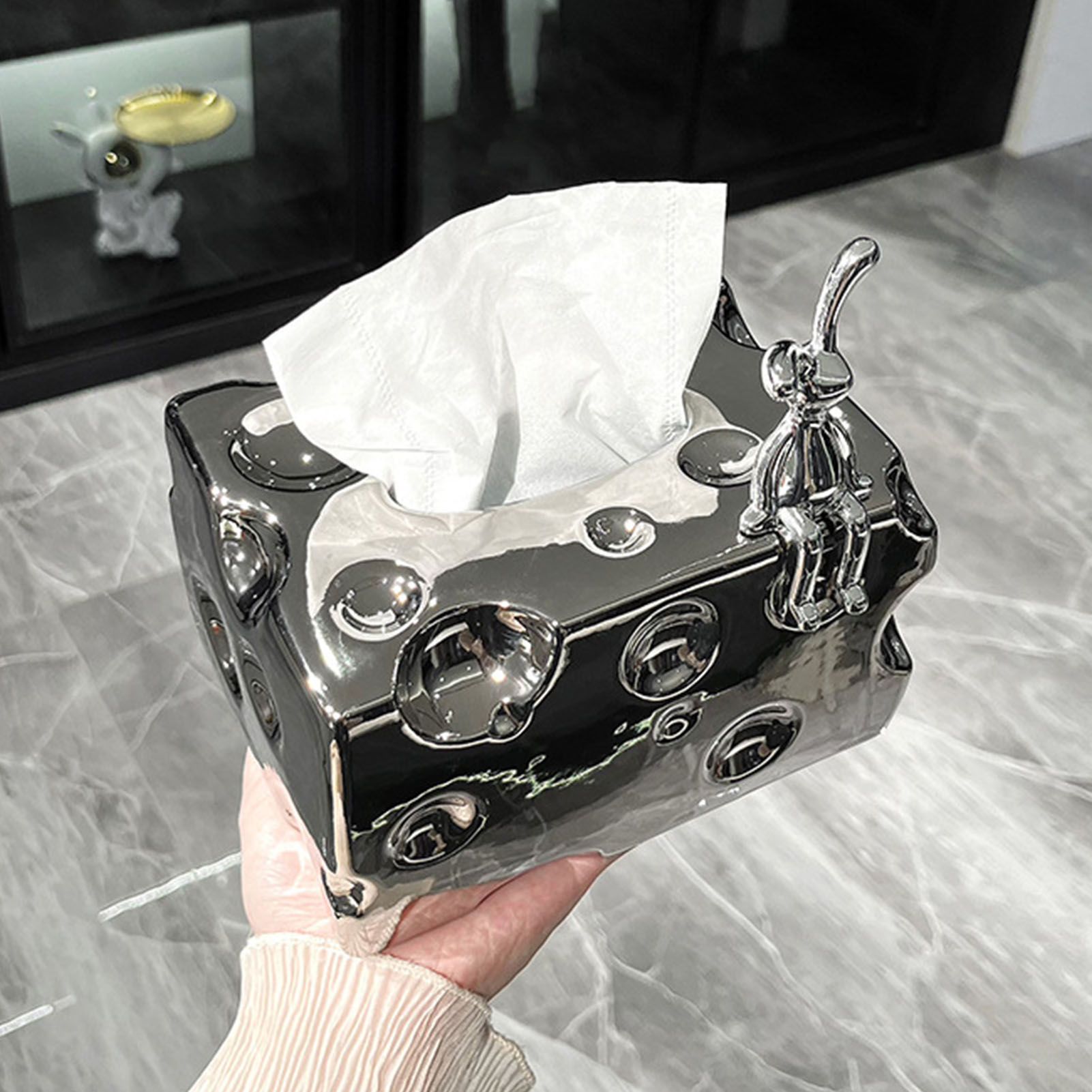 Tissue Box Cover Ceramic Rectangular Stylish Elegant Decorative Napkin Box view 8
