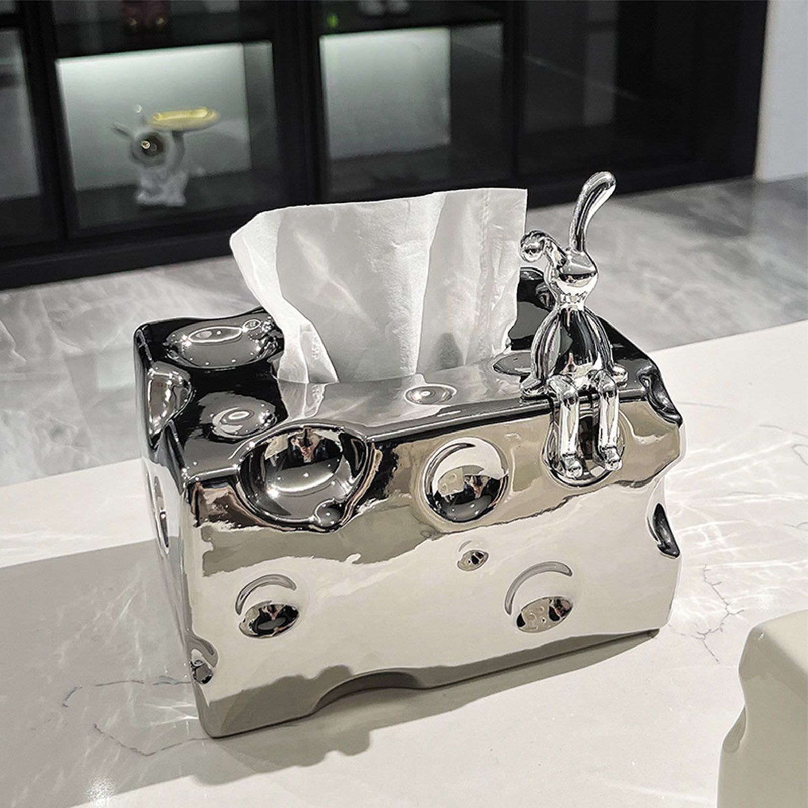 Tissue Box Cover Ceramic Rectangular Stylish Elegant Decorative Napkin Box view 9