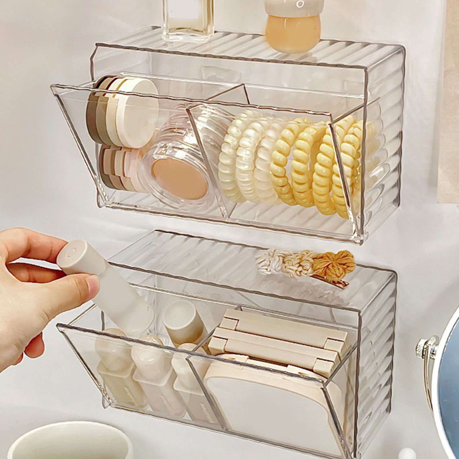 Cosmetics Wall Mounted Storage Box Non Punching Plastic 2 Compartment Holder view 9