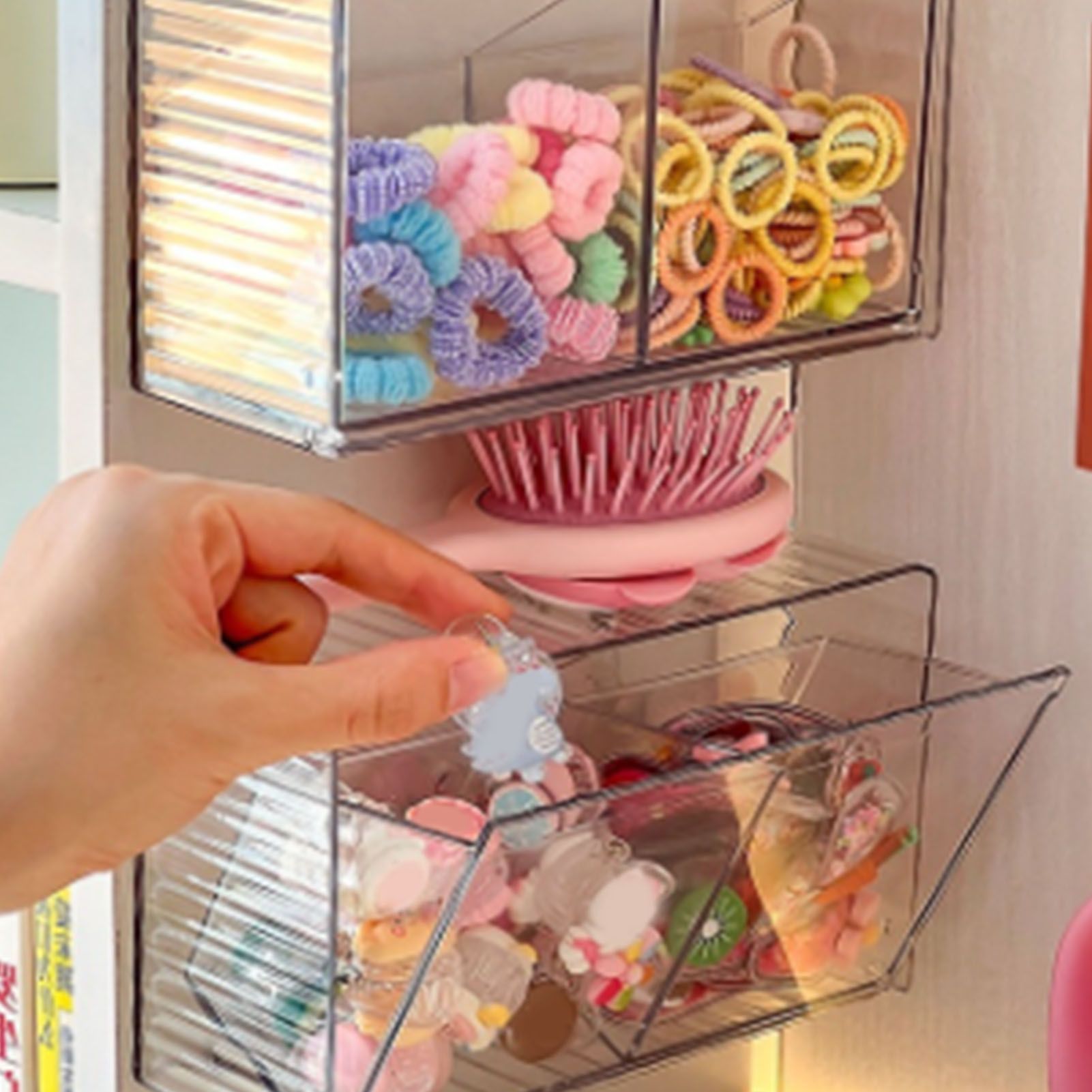 Cosmetics Wall Mounted Storage Box Non Punching Plastic 2 Compartment Holder view 10