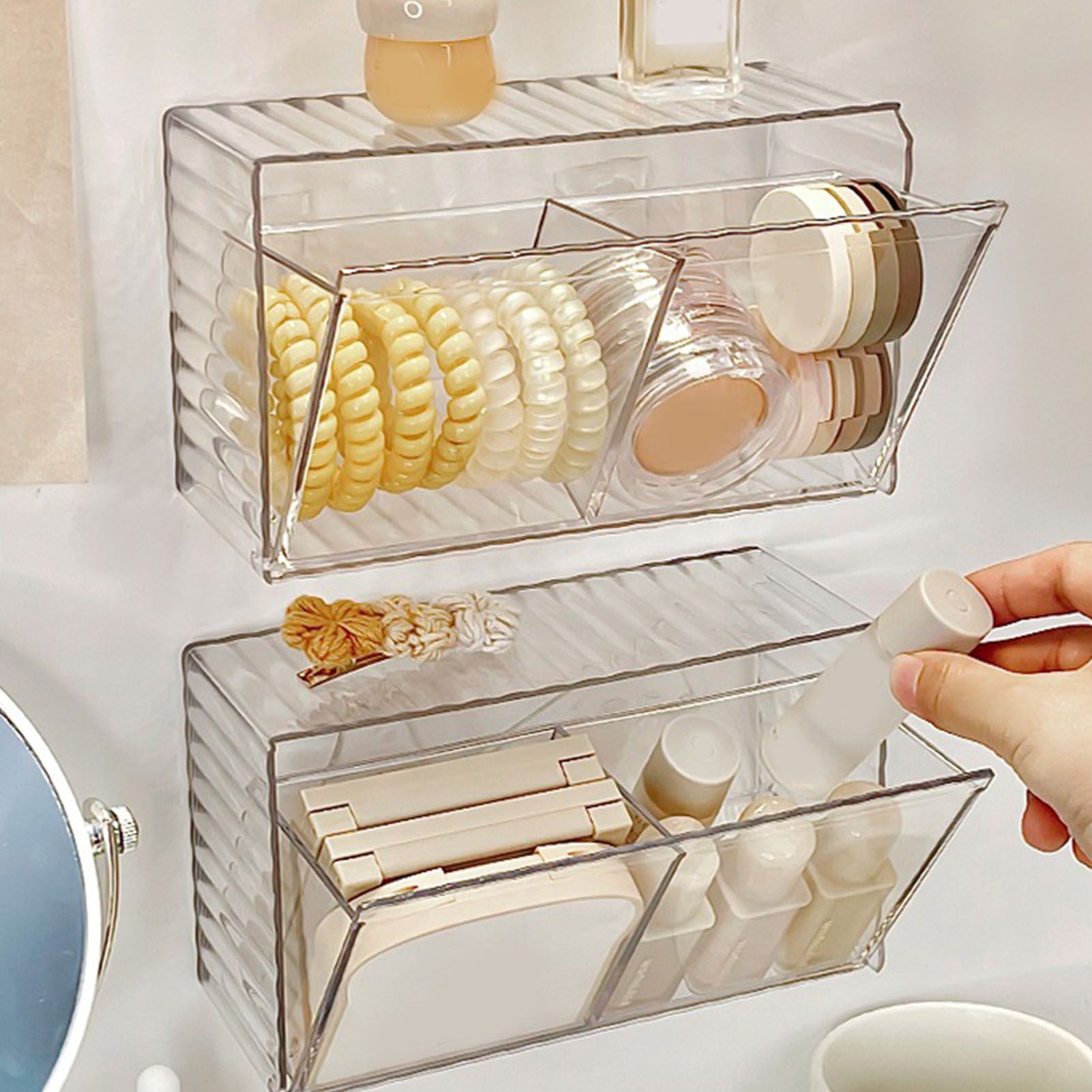 Cosmetics Wall Mounted Storage Box Non Punching Plastic 2 Compartment Holder view 11