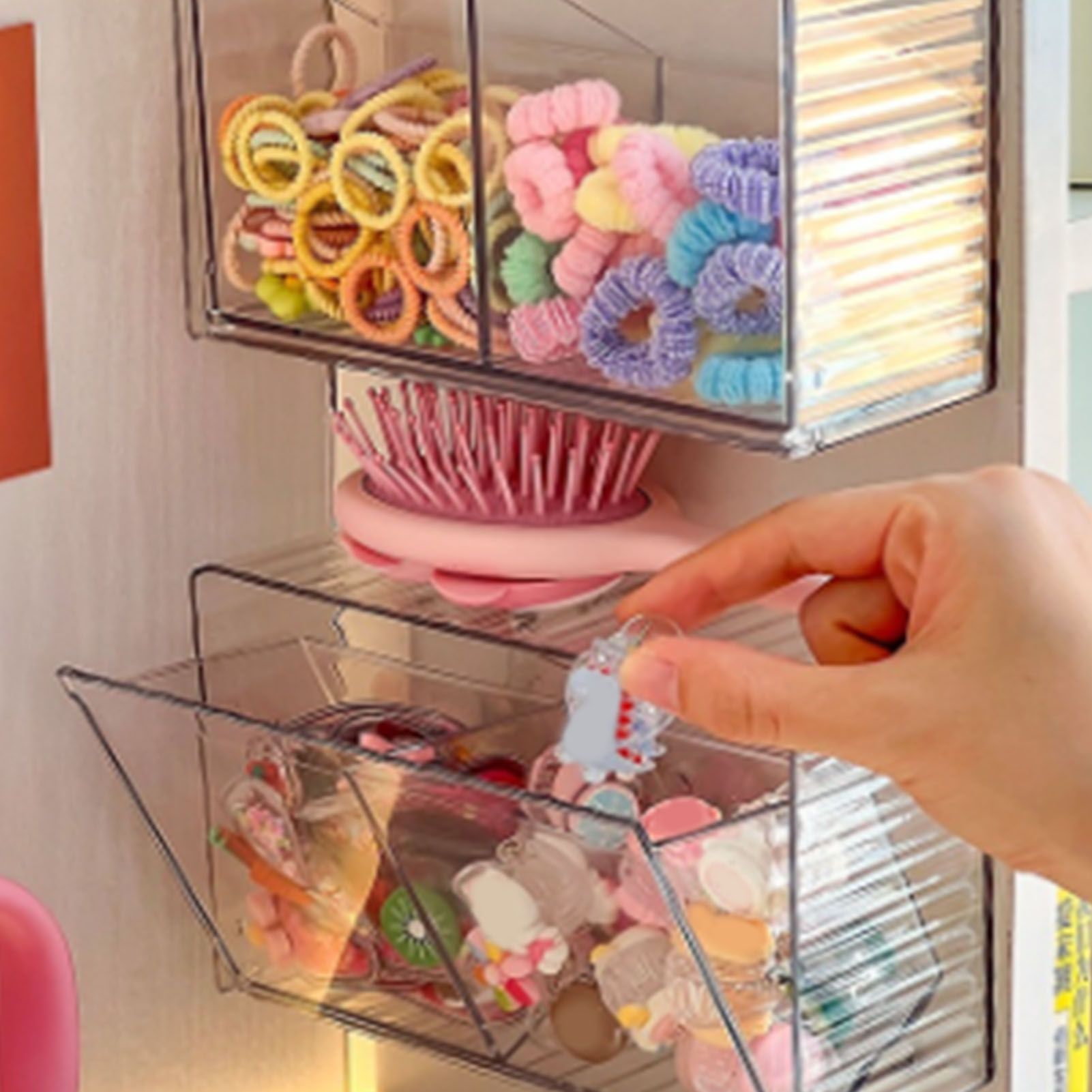 Cosmetics Wall Mounted Storage Box Non Punching Plastic 2 Compartment Holder view 12