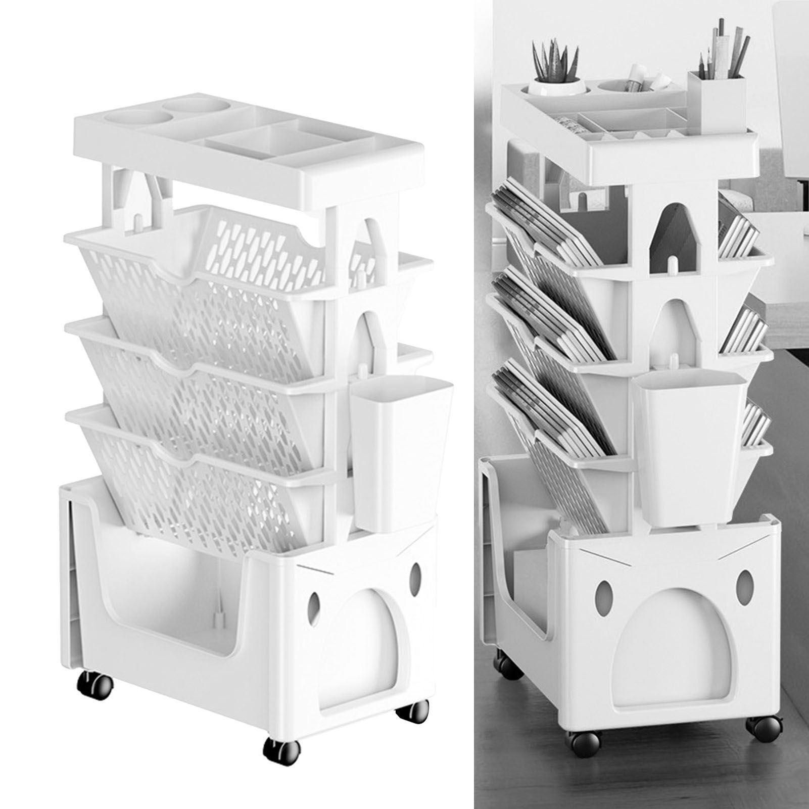Rolling Mobile Bookshelf with Wheels 5 Tiers Large Capacity Strong Load view 5