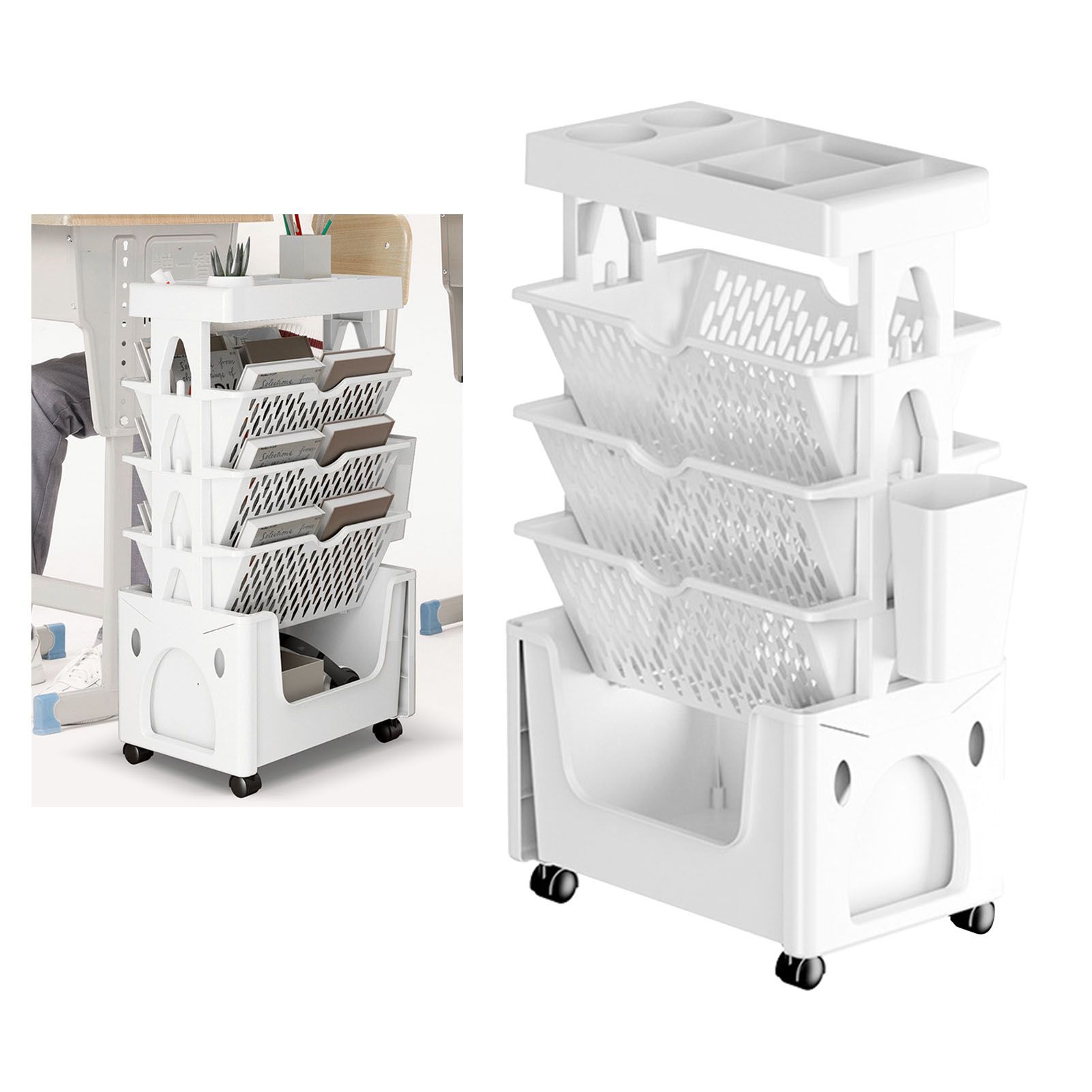 Rolling Mobile Bookshelf with Wheels 5 Tiers Large Capacity Strong Load view 6