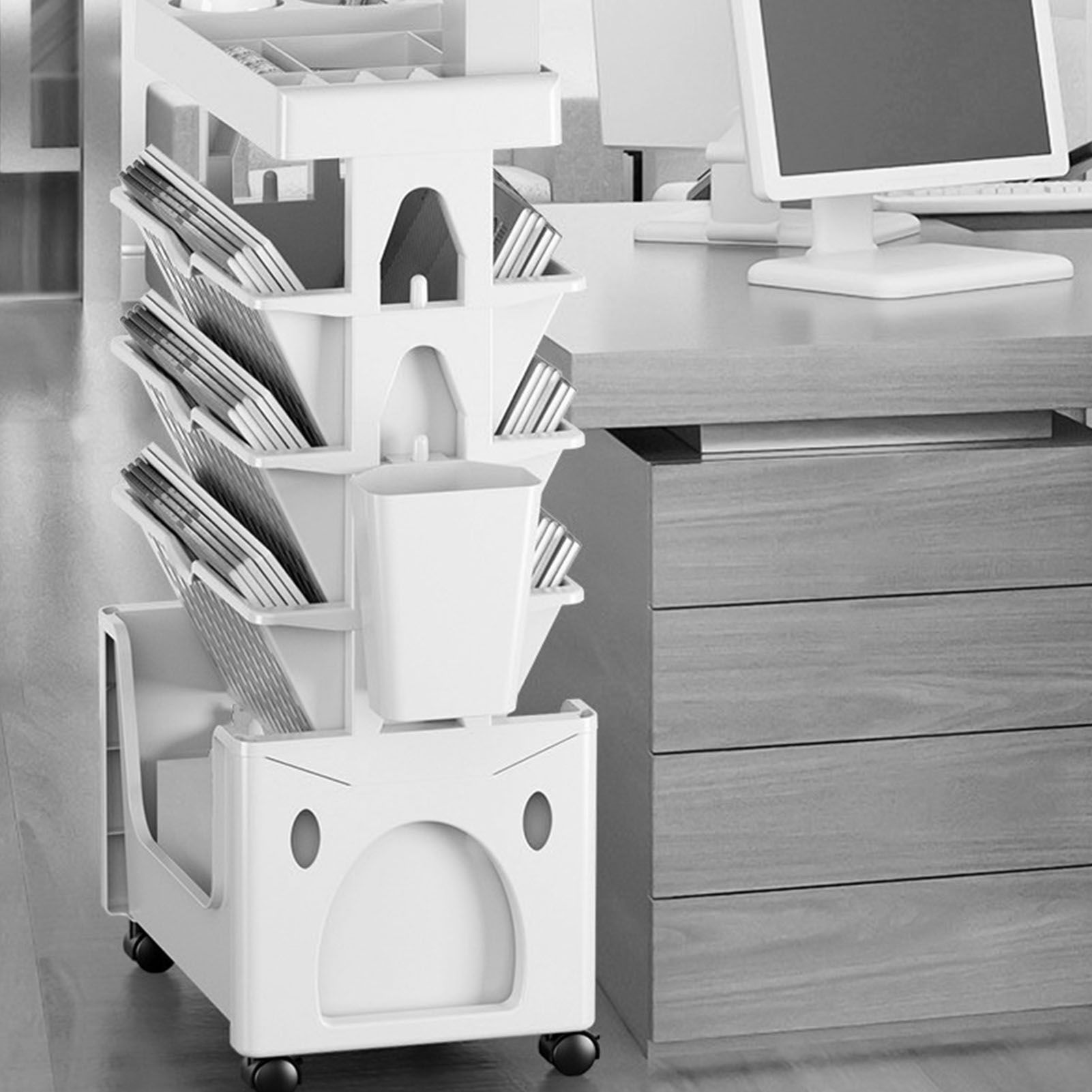 Rolling Mobile Bookshelf with Wheels 5 Tiers Large Capacity Strong Load view 10