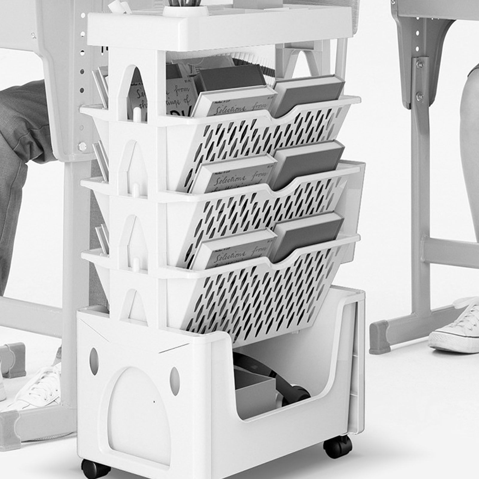 Rolling Mobile Bookshelf with Wheels 5 Tiers Large Capacity Strong Load view 12