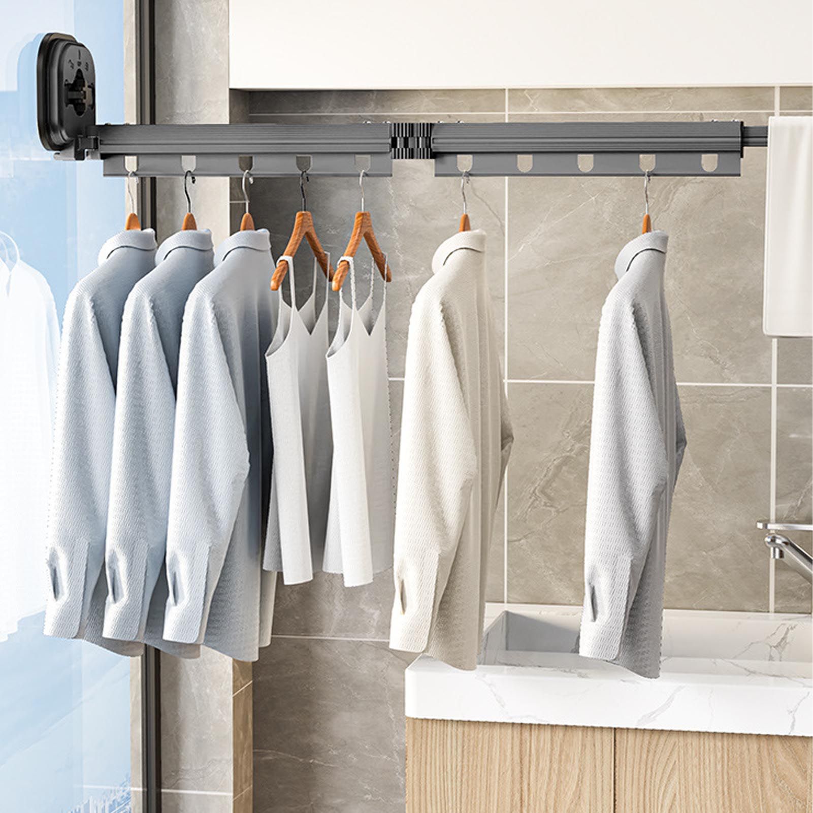 Wall Mounted Clothes Drying Rack Space Saving Laundry Clothes Rack Retractable view 12