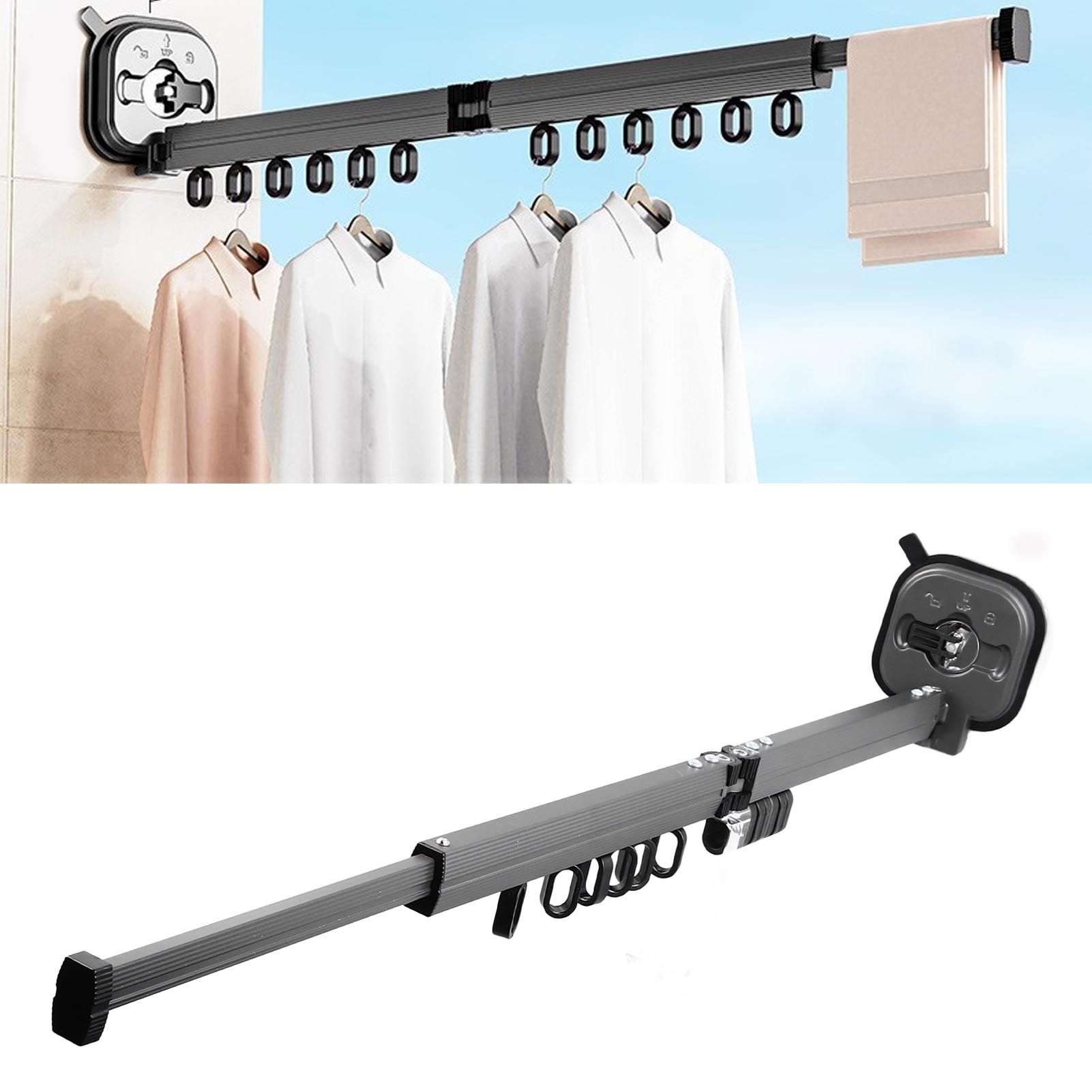 Retractable Clothes Drying Rack Wall Mount Drill Free Bifold Windproof Space view 11