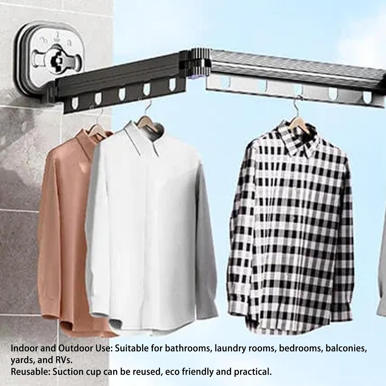 Retractable Clothes Drying Rack Wall Mount Drill Free Bifold Windproof Space view 13