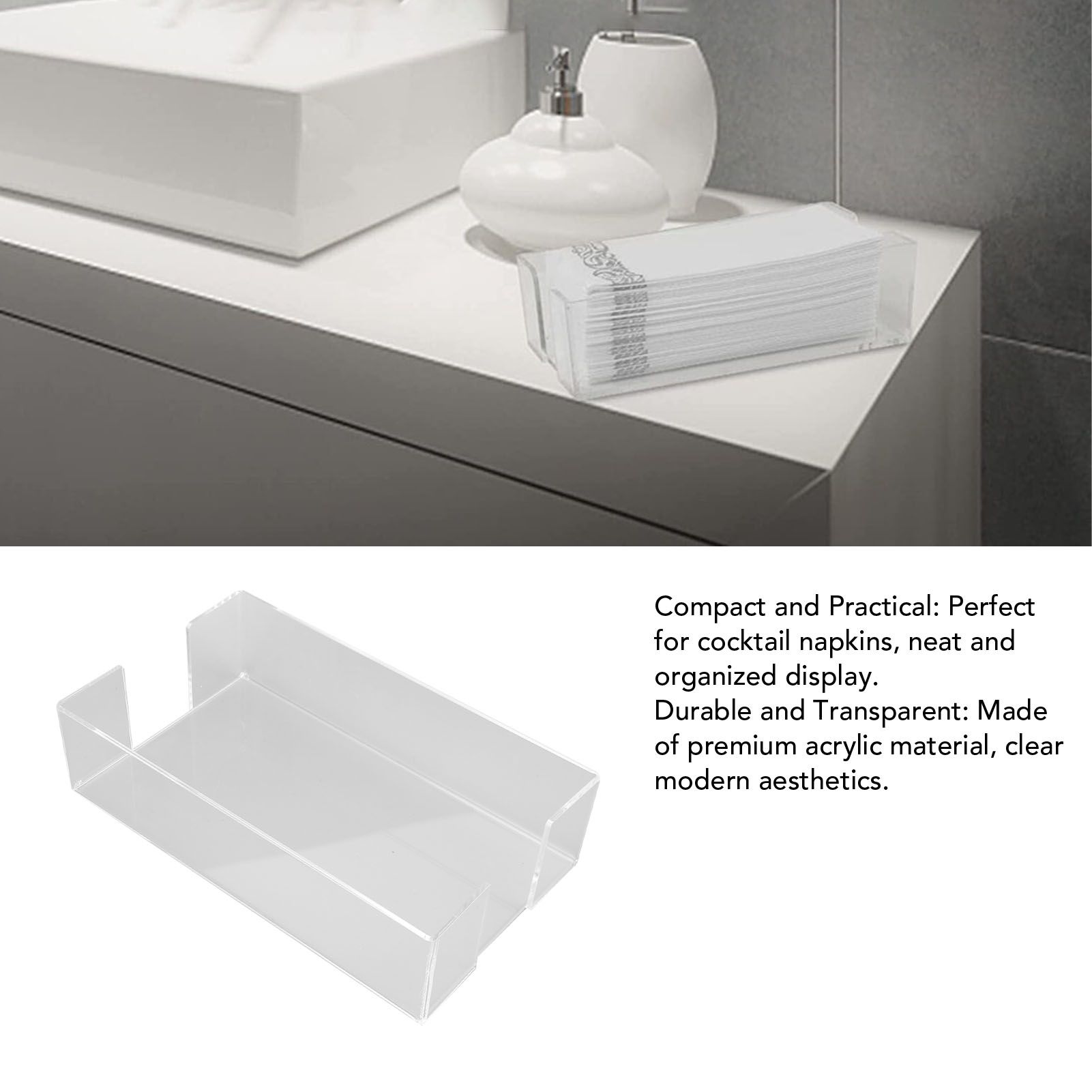 Napkin Tray Storage Holder Transparent Acrylic Modern 9.5x5.5x2.5in Large view 14