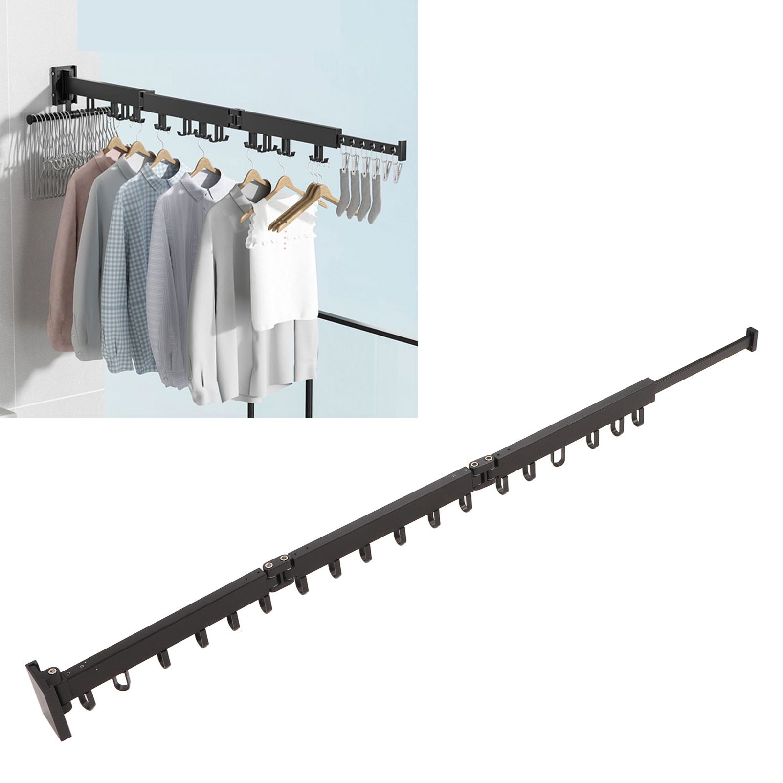 Clothes Hanger Rack Wall Mounted Hole Free Retractable Aluminum Laundry Drying view 11