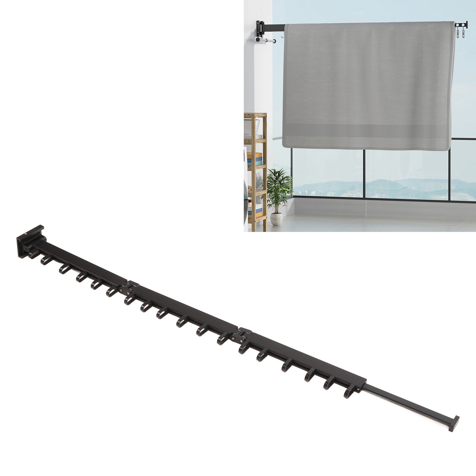 Clothes Hanger Rack Wall Mounted Hole Free Retractable Aluminum Laundry Drying view 12