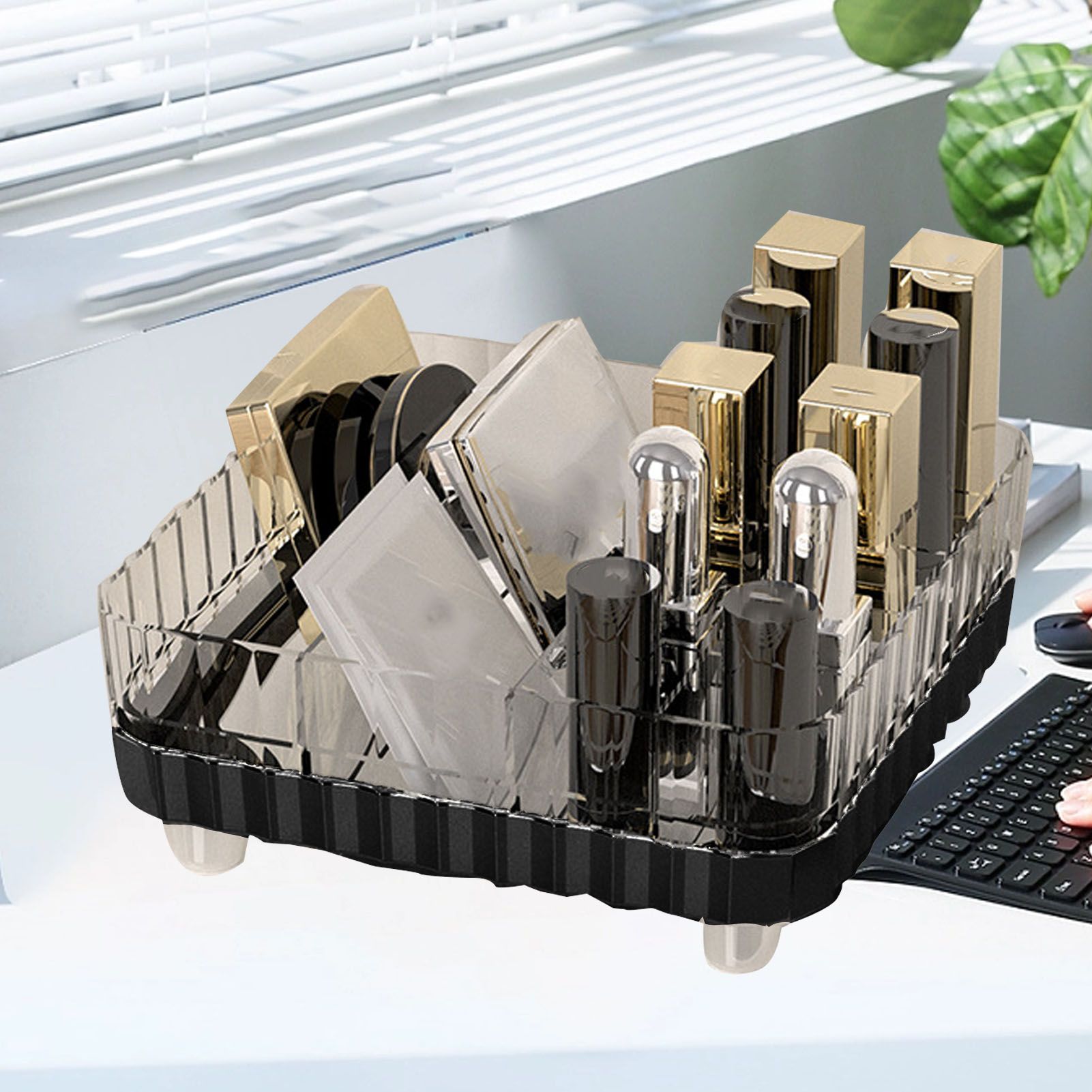 Makeup Organizer with Multiple Compartments Anti Slip Plastic Vanity Makeup view 6