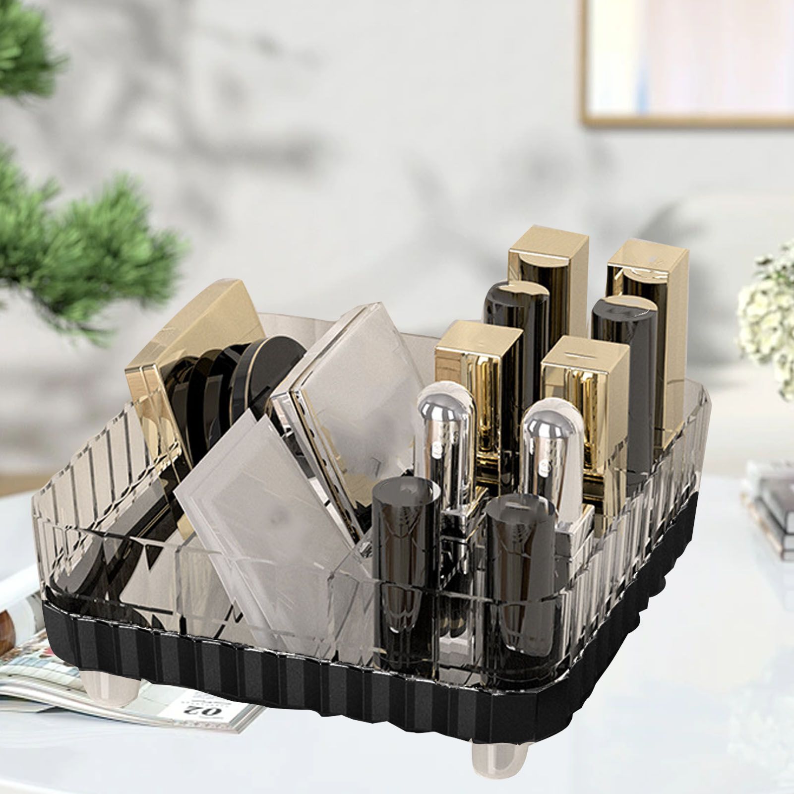 Makeup Organizer with Multiple Compartments Anti Slip Plastic Vanity Makeup view 11