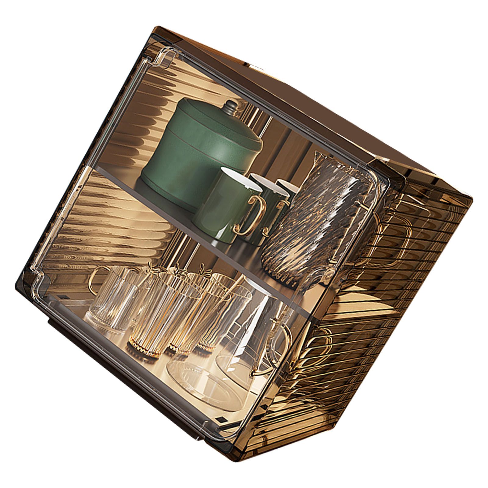 Cup Storage Rack Dustproof Stackable Plastic Clear Cup Organizer Box for view 2