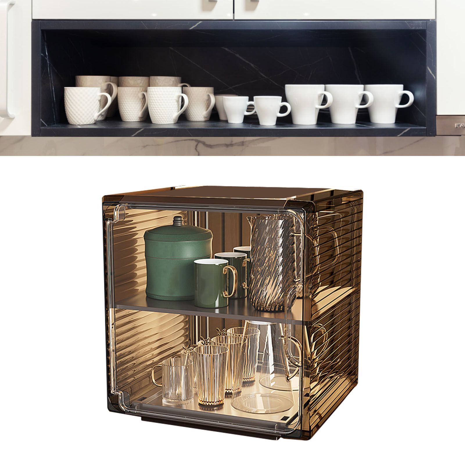 Cup Storage Rack Dustproof Stackable Plastic Clear Cup Organizer Box for view 6